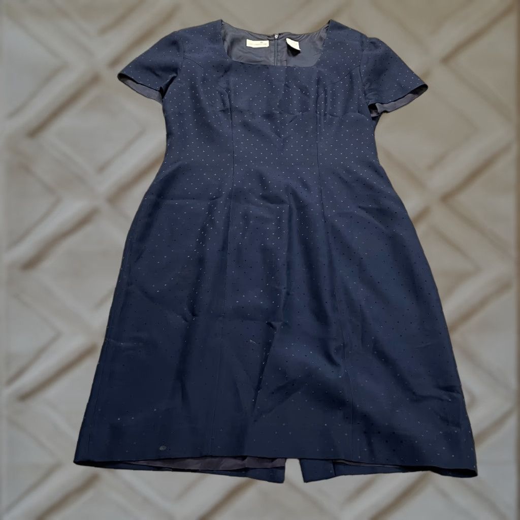 Liz Claiborne Liz Claiborne Dress Sheath Womens 14 Navy Blue Lined Back Slit Knee Length Work Size XL / US 12-14 / IT 48-50 - 1 Thumbnail