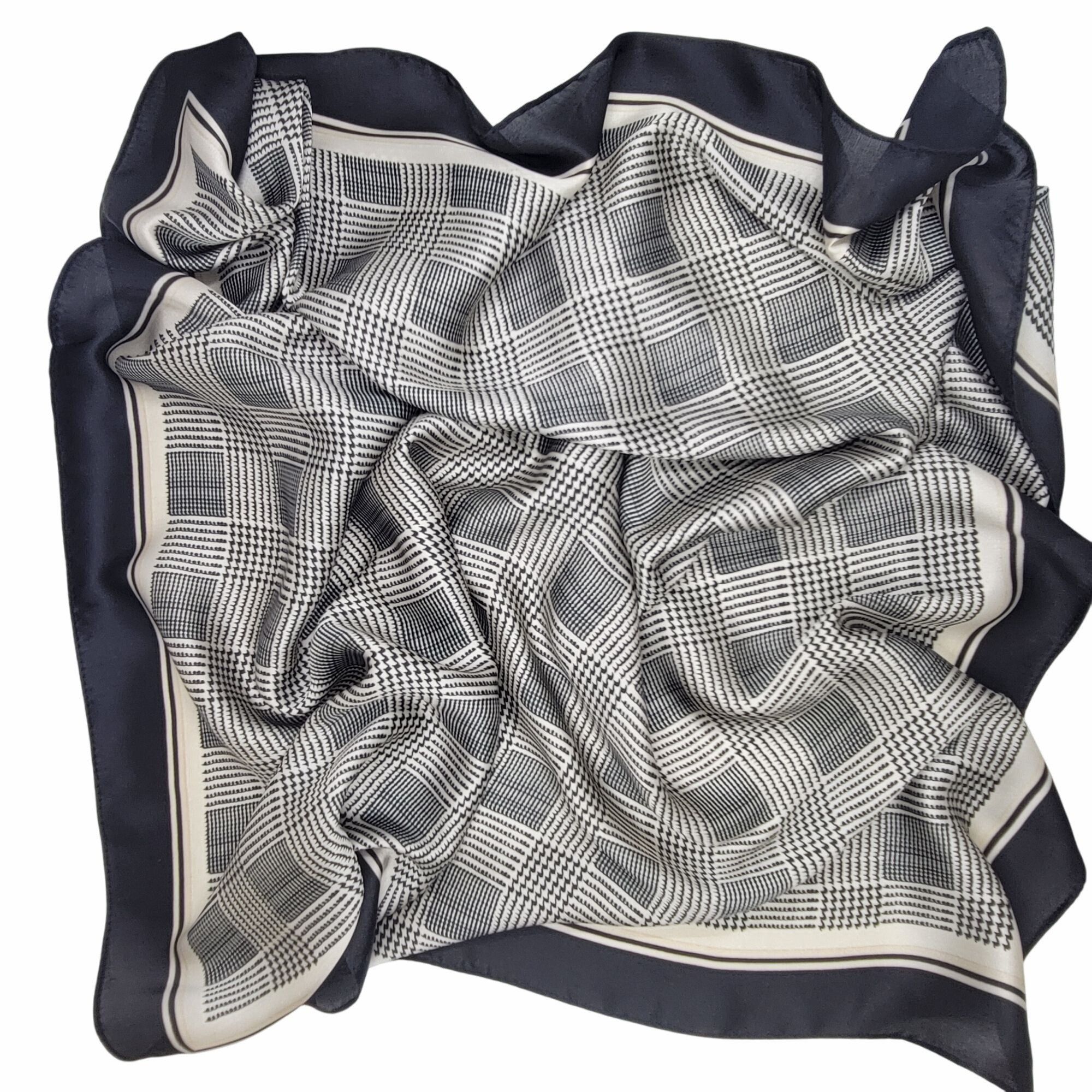 Other ✨Luxurious Chic Silky Square Scarf Black & White Houndstooth Size ONE SIZE - 6 Thumbnail