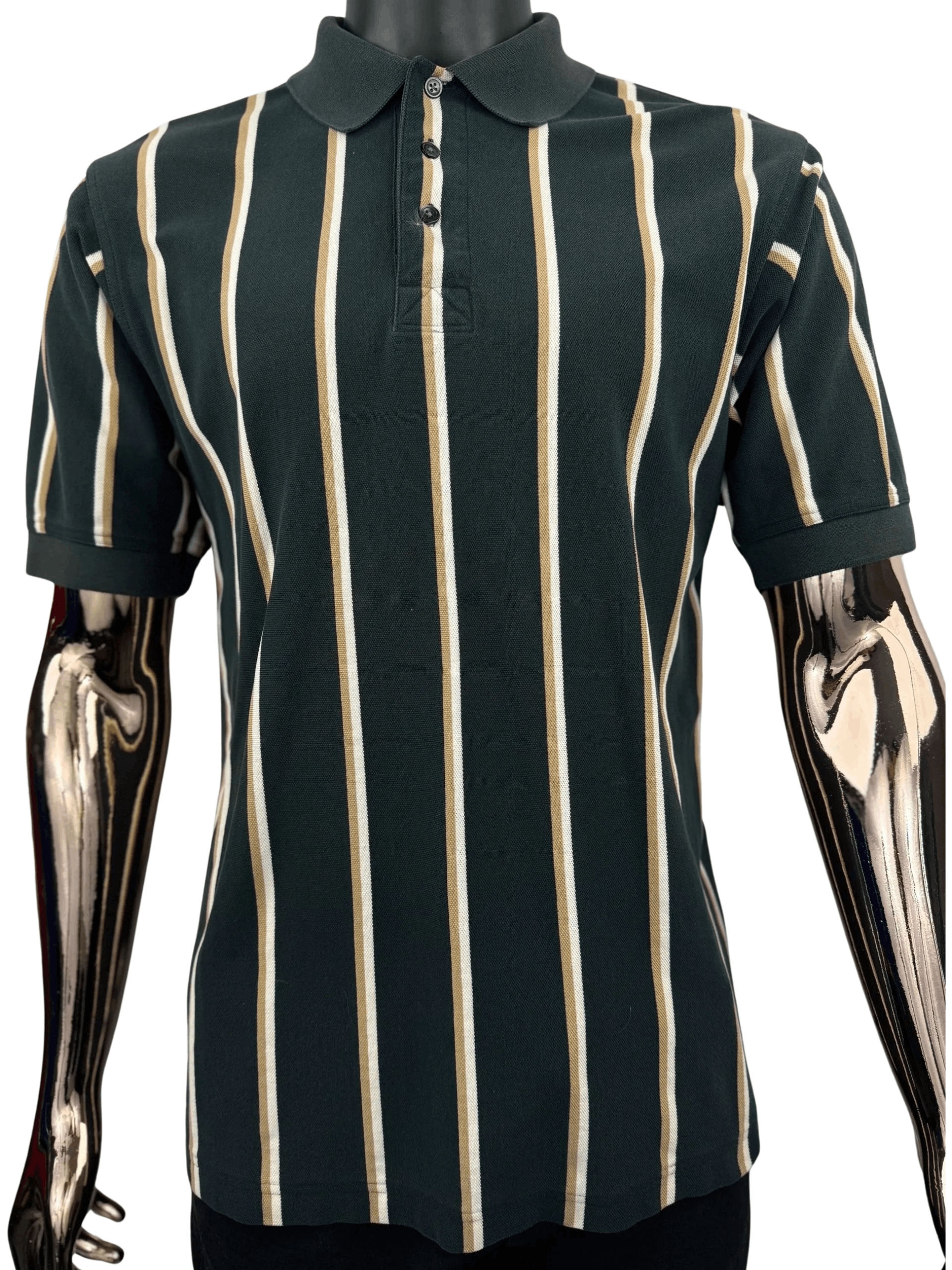 Greg Norman VTG Greg Norman Striped Polo Shirt Green White Tan Golf Polo Size US M / EU 48-50 / 2 - 4 Thumbnail