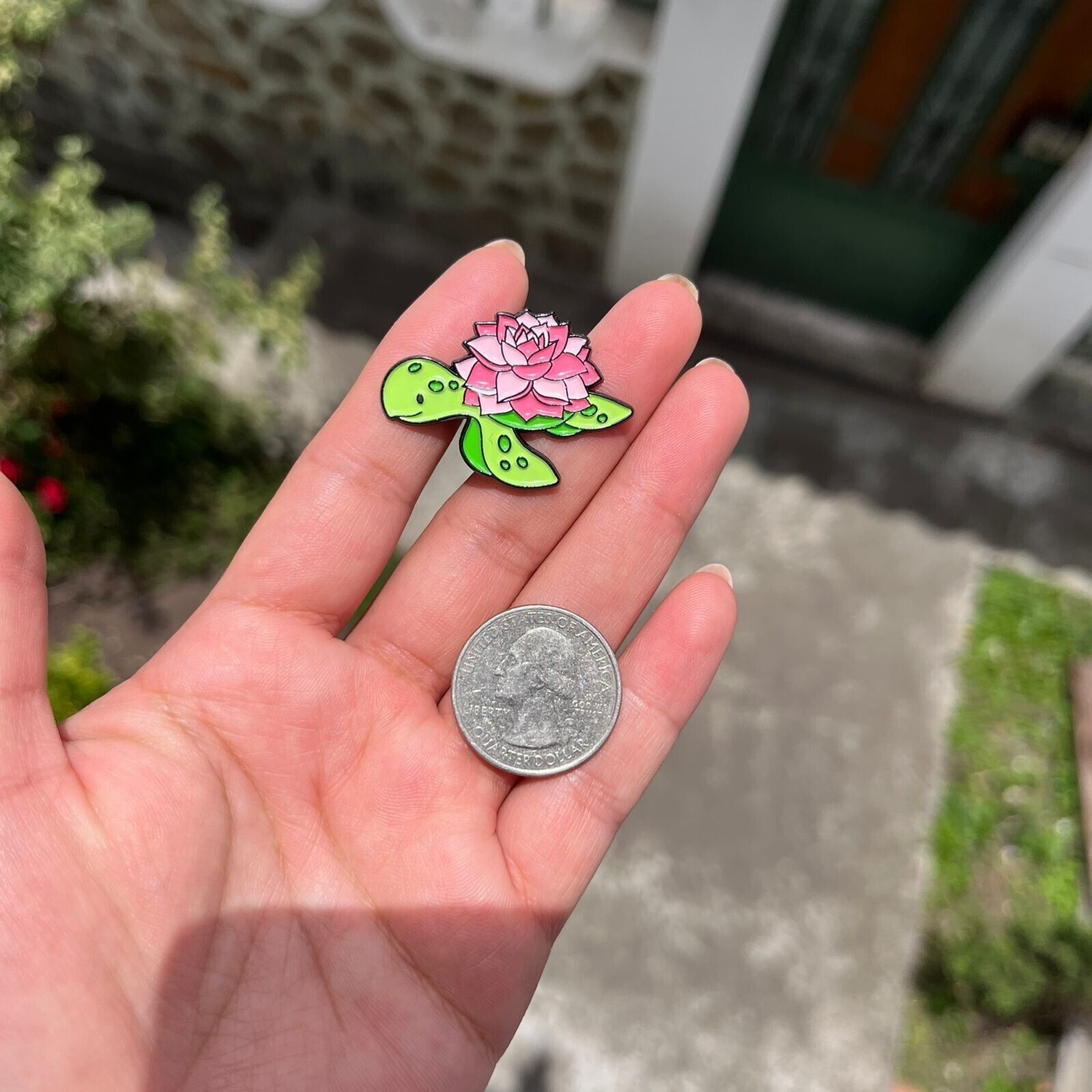 Other New Turtle Sea with Flowers Lotus Pink and Green Enamel Bug Size ONE SIZE - 2 Thumbnail