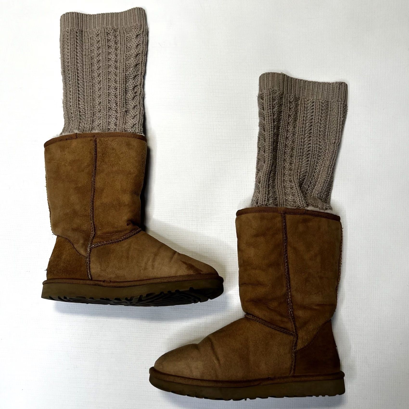 Ugg UGG Australia Women Tularosa Route Detachable Knit Collar Boots Chestnut Brown Size 7 Suede Sheepskin Lined Mid-Calf Boots Size US 7 / IT 37 - 2 Thumbnail