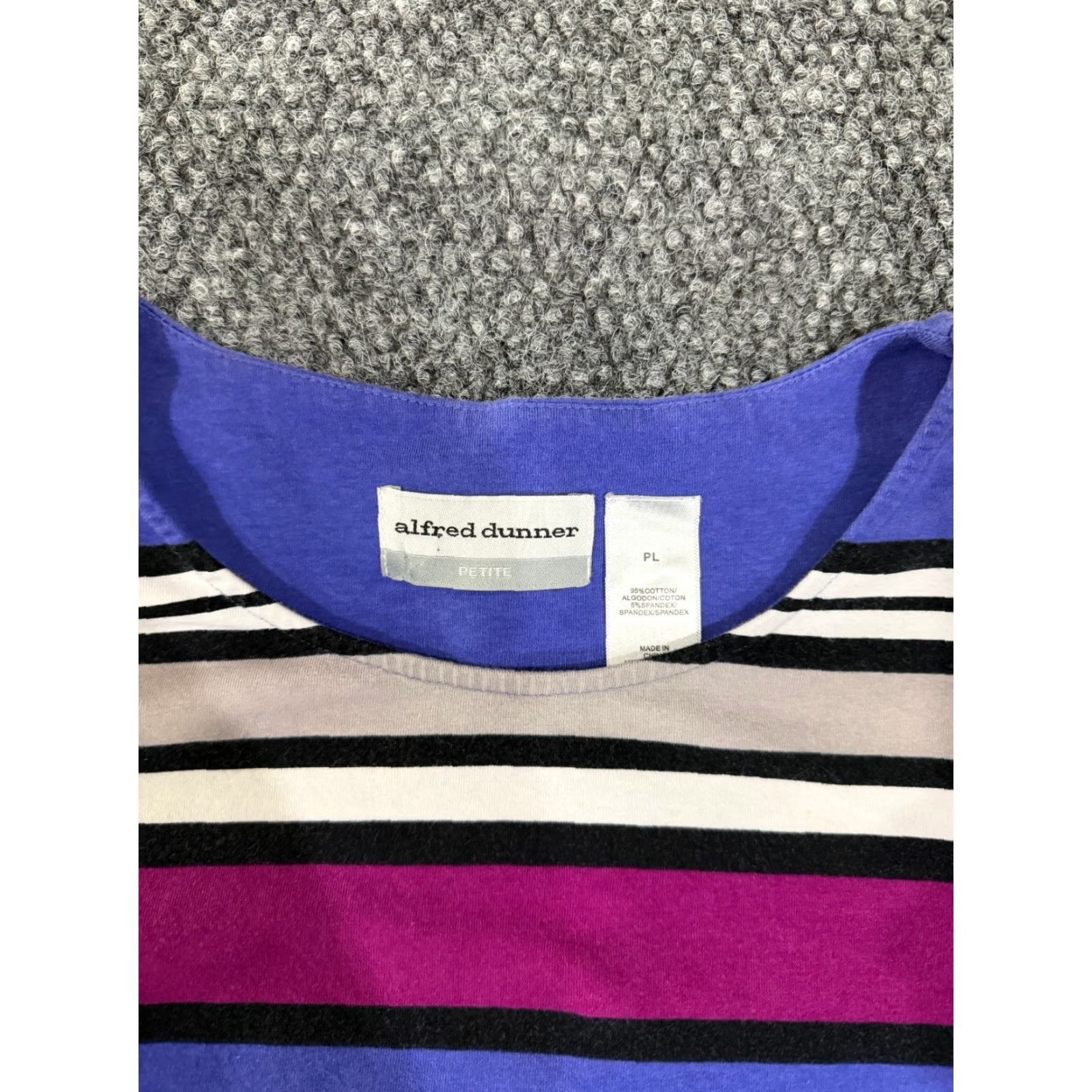 Vintage Alfred Dunner Blouse Womens Petite Large Purple Pink Striped Long Sleeve Round Neck Knit Velvet Ruffle Casual Size L / US 10 / IT 46 - 5 Thumbnail