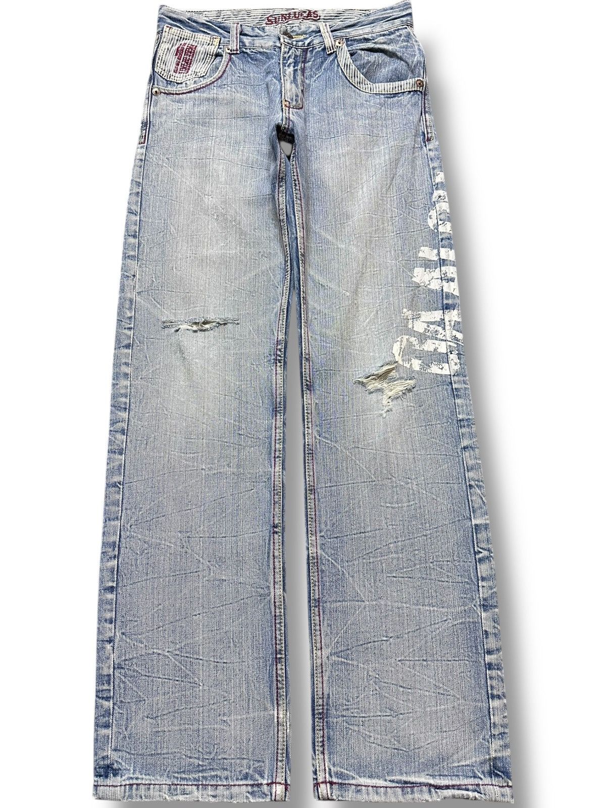 SUNSEA Vintage Sun Lucas Faded Printed Surf Distressed Denim Size US 30 / EU 46 - 2 Thumbnail