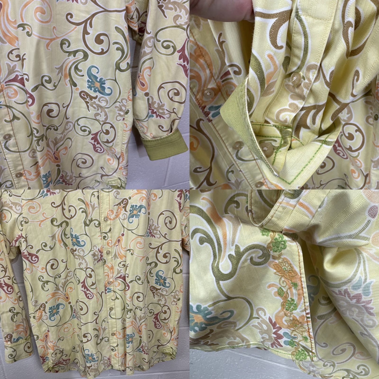 Tommy Bahama Tommy Bahama PAISLEY Shirt Men's Large Yellow Floral Linen-Blend Flip Cuff Size US L / EU 52-54 / 3 - 8 Thumbnail