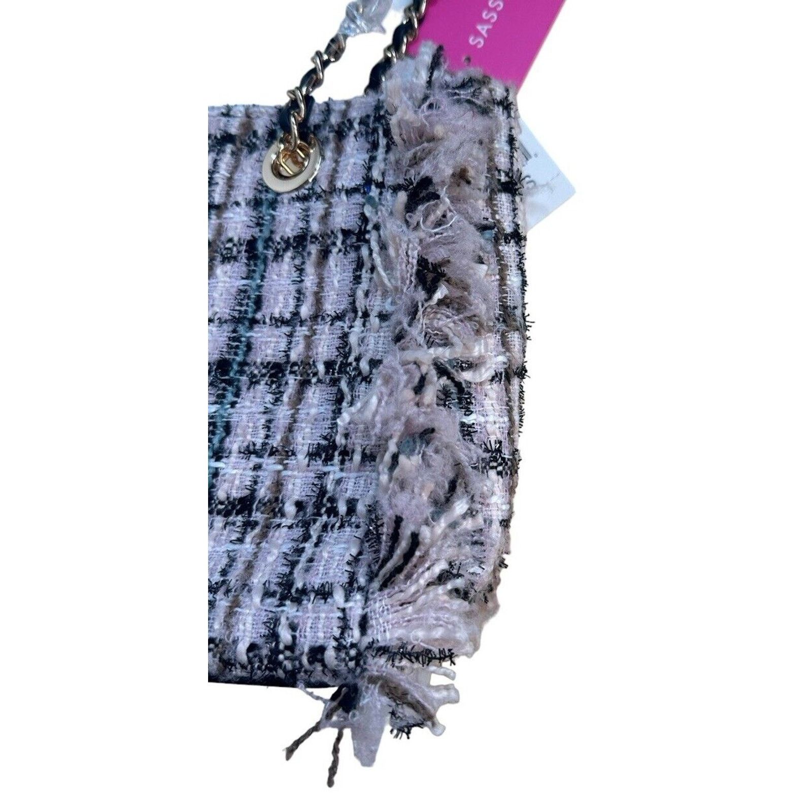 Other Sassy Jones Pink Black Tweed Fringe Handbag Purse Chain Size ONE SIZE - 3 Thumbnail