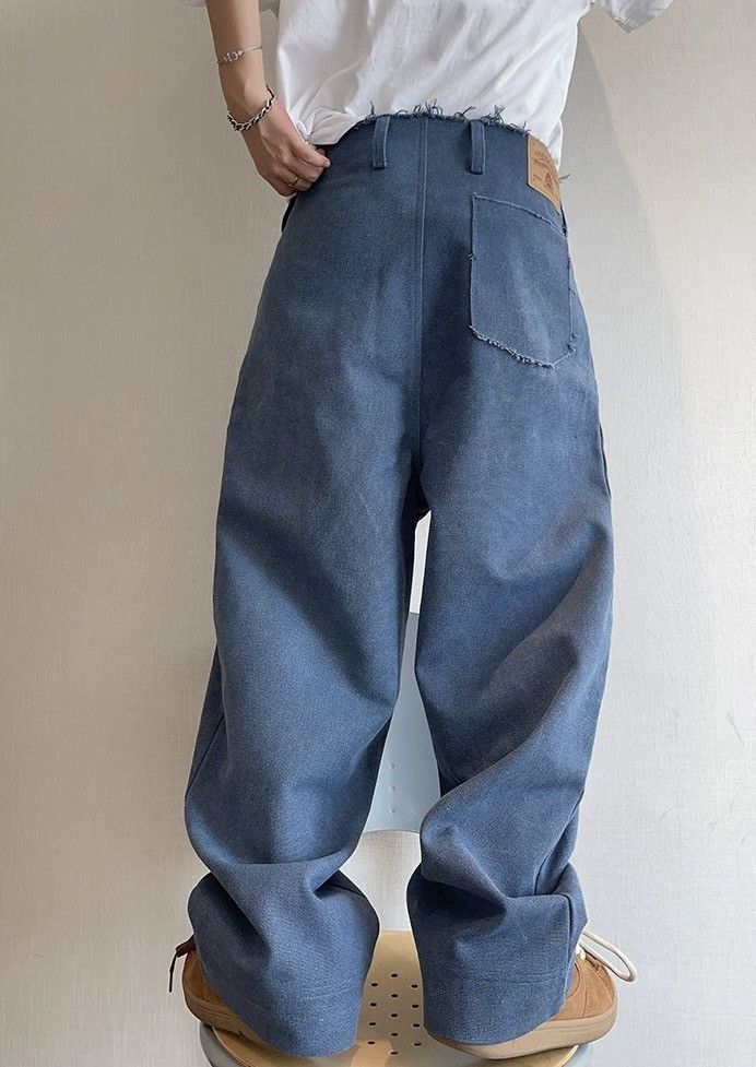 Japanese Brand × Vintage Cleanfit retro washed blue frayed pleated baggy pants Size US 35 - 5 Thumbnail