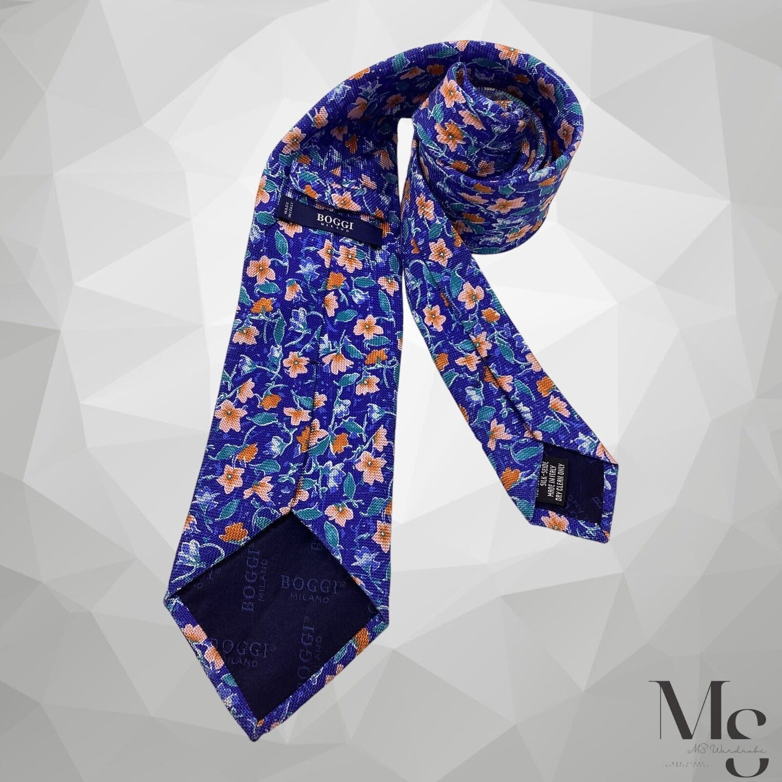 Boggi BOGGI MILANO XL Blue Floral Luxury Silk Tie Made In Italy W: Size ONE SIZE - 1 Thumbnail