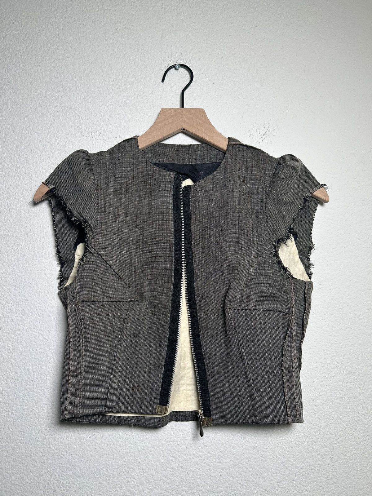 Maison Margiela SS 1990 Artisanal Inversed Cigarette Shoulder Zip Blouse