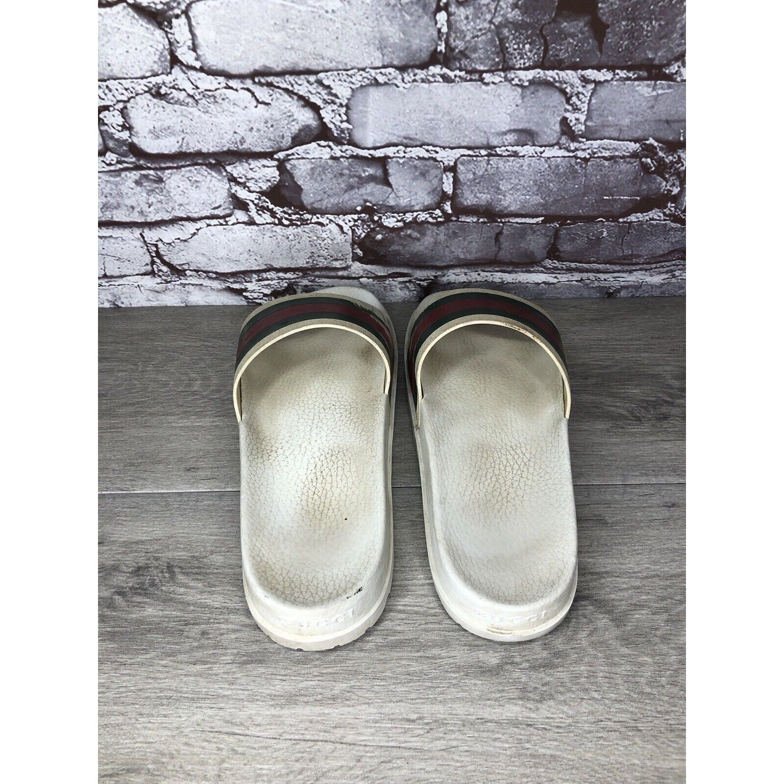 Gucci GUCCI Web White Rubber Logo Casual Slides Designer Sandals M Size US 11 / EU 44 - 15 Thumbnail