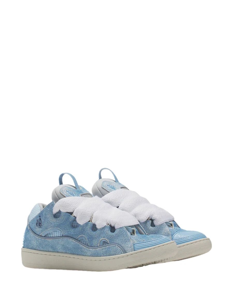 LANVIN Curb $1090 Men's Denim Blue Sneakers New & Authentic