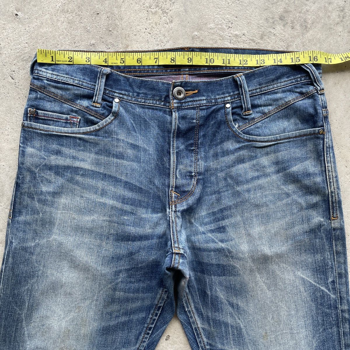 Japanese Brand × Jean × Numbers Vintage Back Number Distressed Faded Jeans Pants Denim W33 Size US 33 - 6 Thumbnail