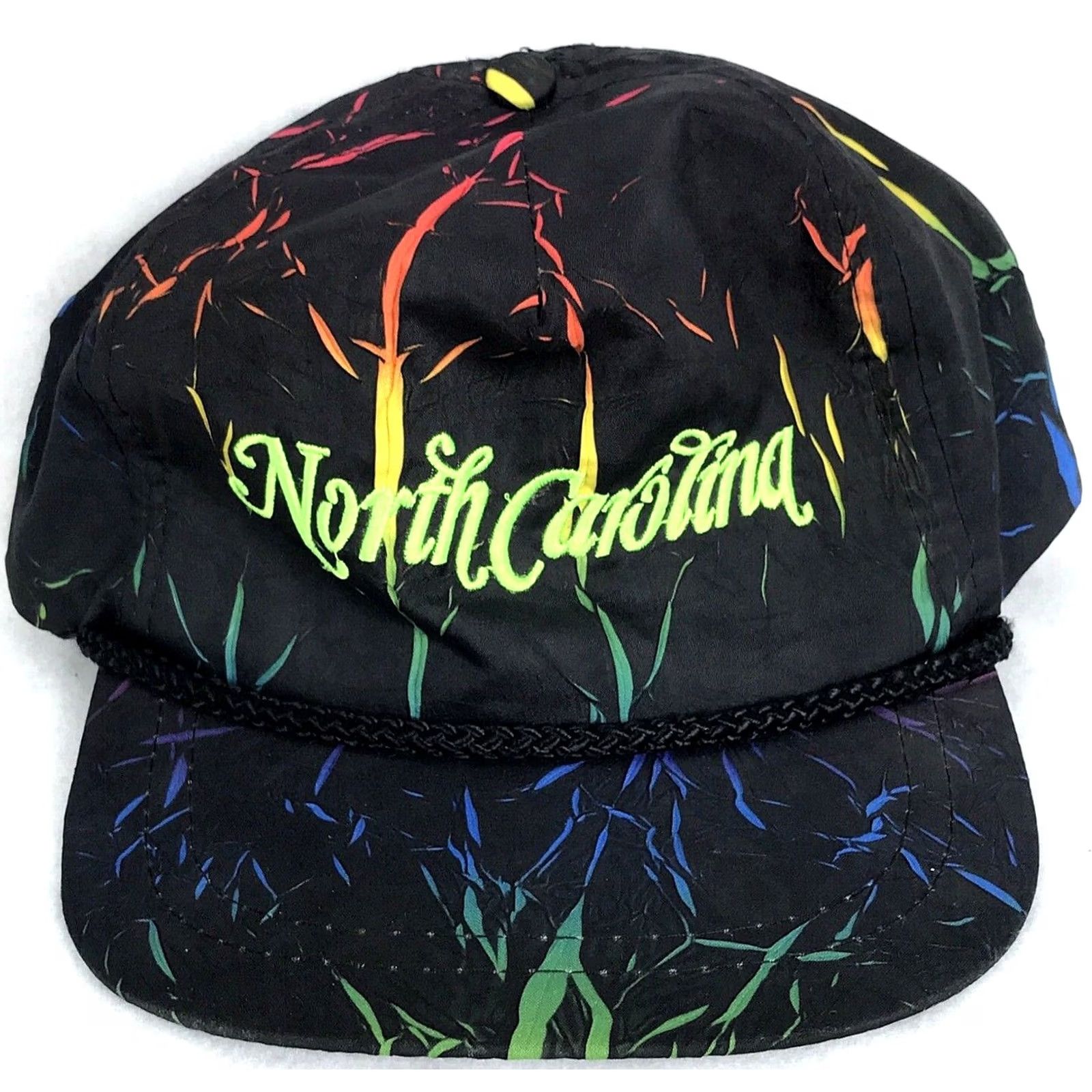 Vintage VINTAGE NORTH CAROLINA NEON ALL-OVER PRINT SNAPBACK HAT nylon 80s 90s hip hop Mens Size ONE SIZE - 2 Thumbnail
