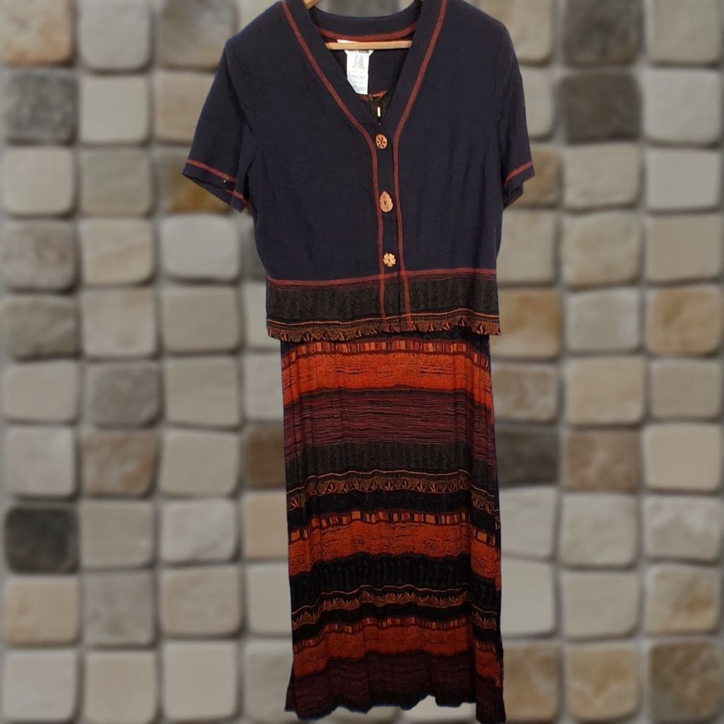 Vintage VINTAGE Nina Piccalino Maxi dress with top set 1990s Beads Crinkle Rayon Long Black 10 Womens Girls Men? Size L / US 10 / IT 46 - 1 Thumbnail