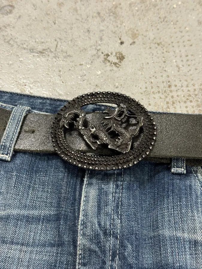 Designer × Roberto Cavalli × Vintage 2000s Cavalli Asian Dragon Black Leather Belt Size ONE SIZE - 1 Thumbnail