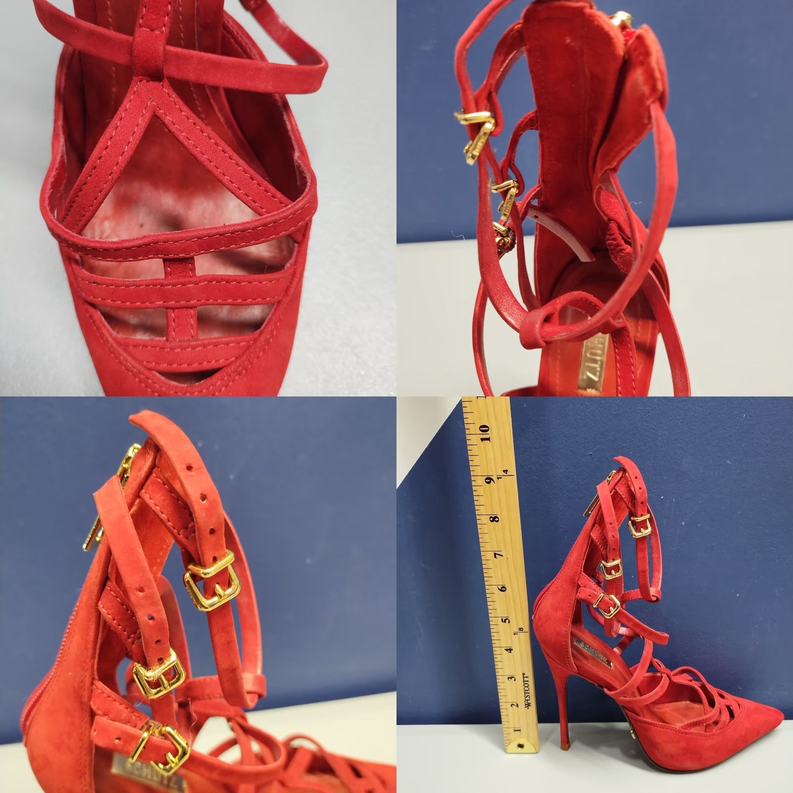 SCHUTZ Schutz Paluda Caged Stiletto Strappy Heels Women Size 6 Red Pointed Toe Back Zip Womens Size 6 Schutz Paluda Stiletto Heels Red Size US 6 / IT 36 - 8 Thumbnail