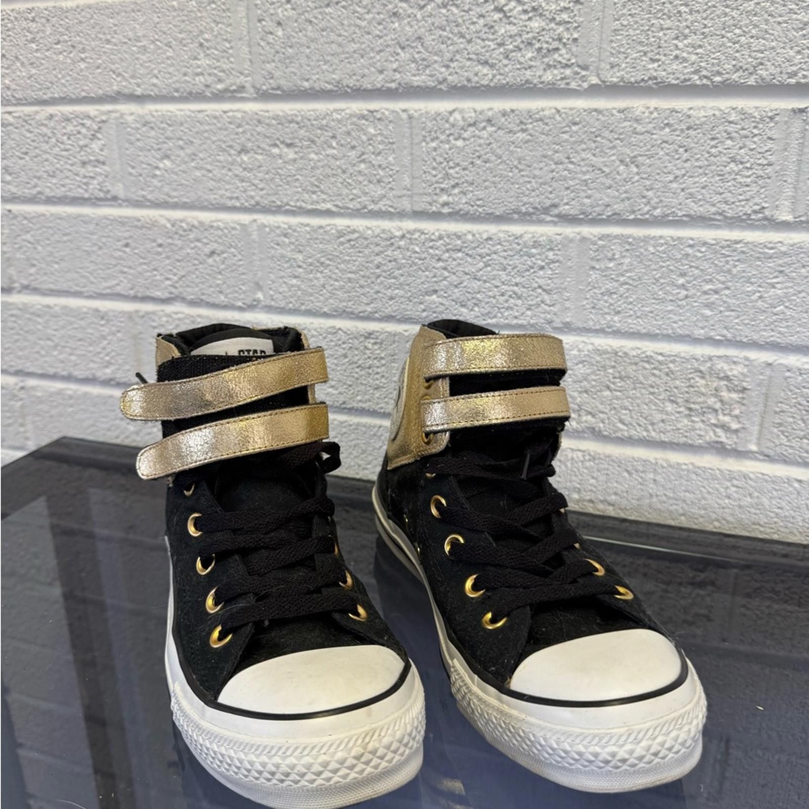 Converse Converse Black and Gold High-Top Sneakers Size US 8 / IT 38 - 3 Thumbnail