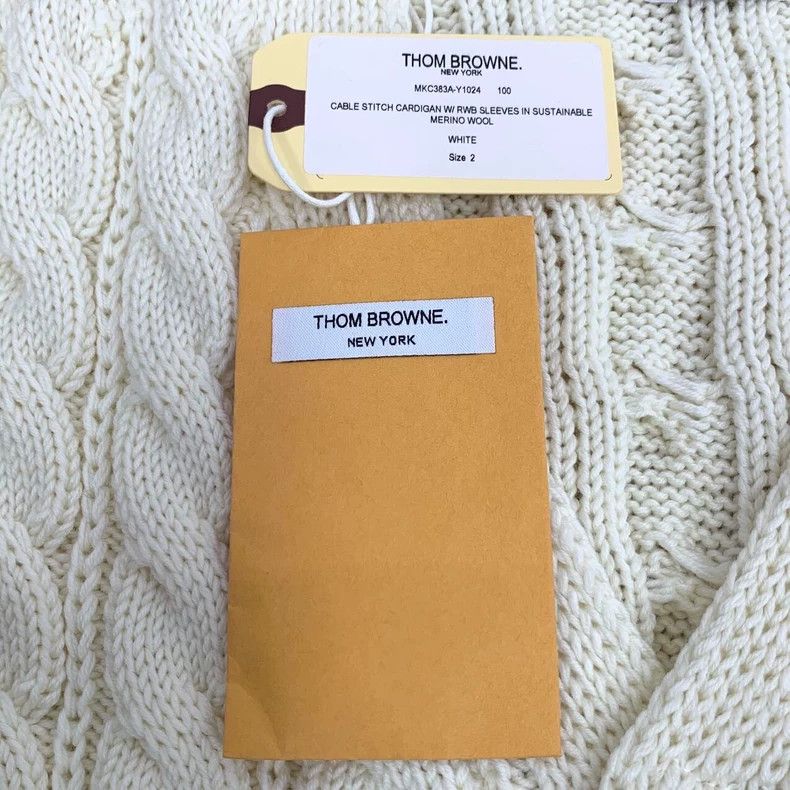 Thom Browne Thom Browne Beige twisted wool V-neck long-sleeved knitted Size US M / EU 48-50 / 2 - 6 Thumbnail