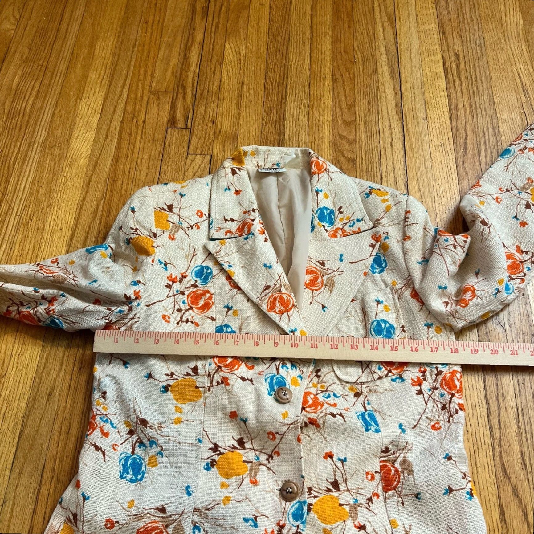 Vintage VINTAGE Montgomery Ward Linen Floral Jacket Blazer Womens 14 Blazer Beige 60s Womens 14 Size XL / US 12-14 / IT 48-50 - 7 Thumbnail