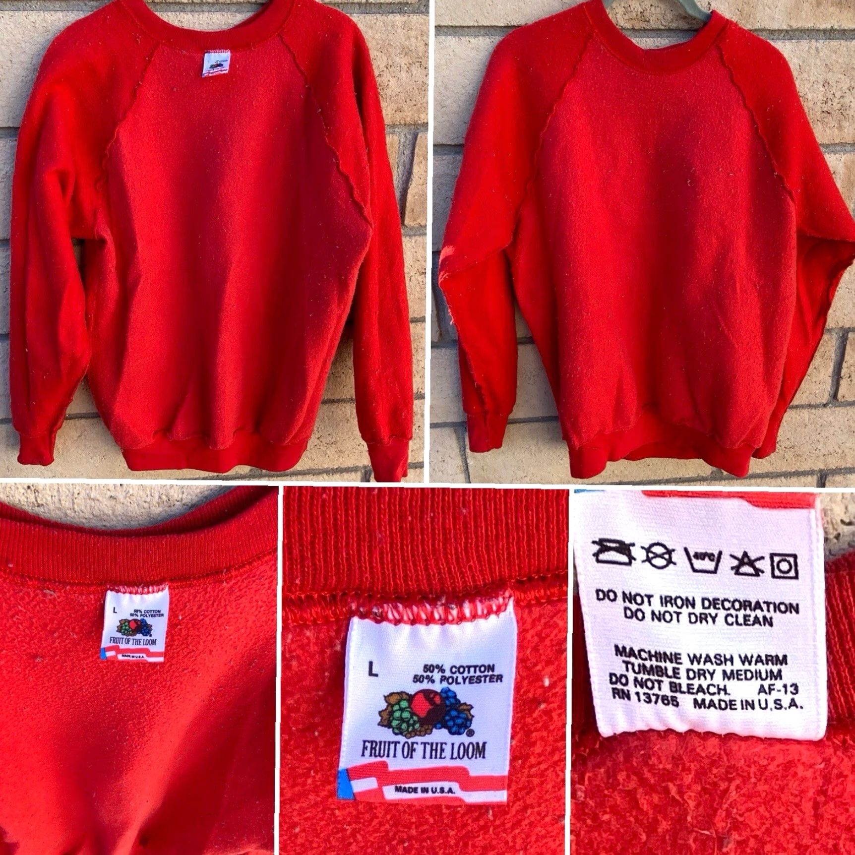 Fruit Of The Loom VINTAGE Fruit of the Loom Raglan Sweatshirt Graphic Print Red Strawberry Lodge Since 1858 L Men Shirt pullover Size US L / EU 52-54 / 3 - 5 Thumbnail