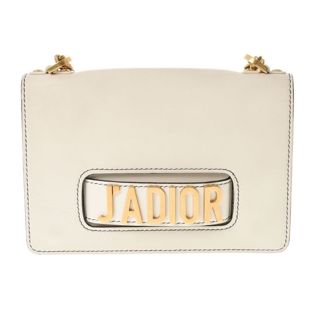 image of Christian Dior Chain Gold Hardware Calf Shoulder Bag White, Women's