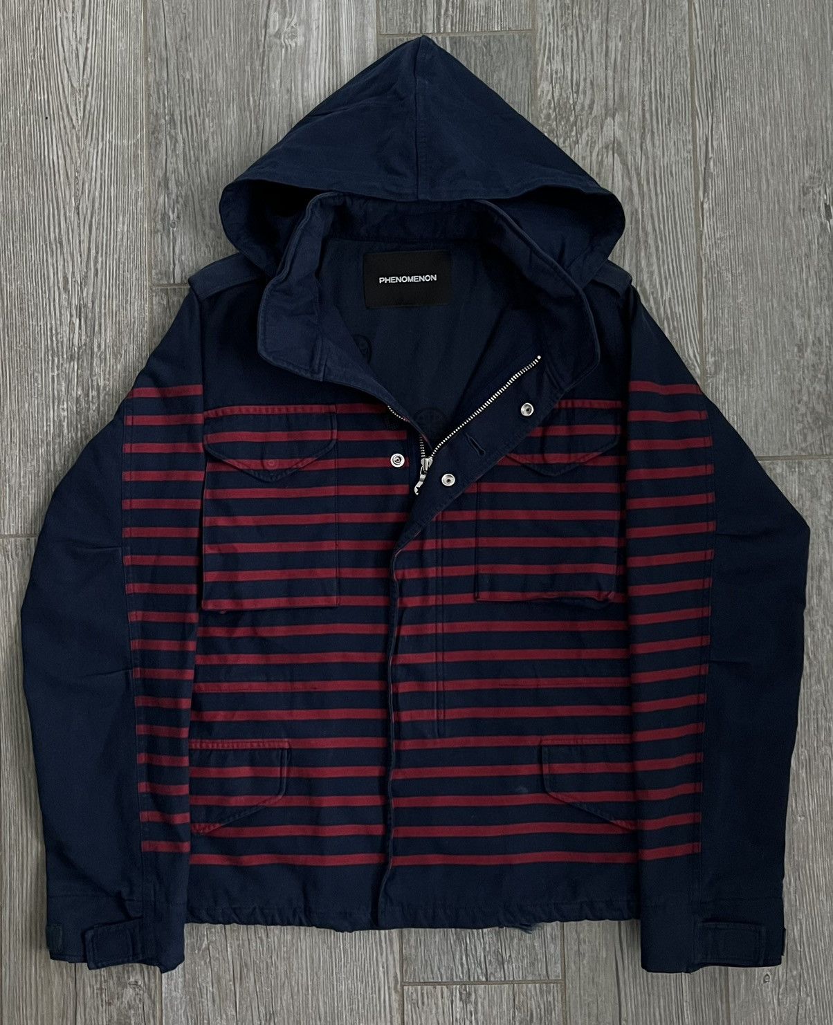 Phenomenon Phenomenon Navy Blue & Red Striped Zip Up Rare Hooded