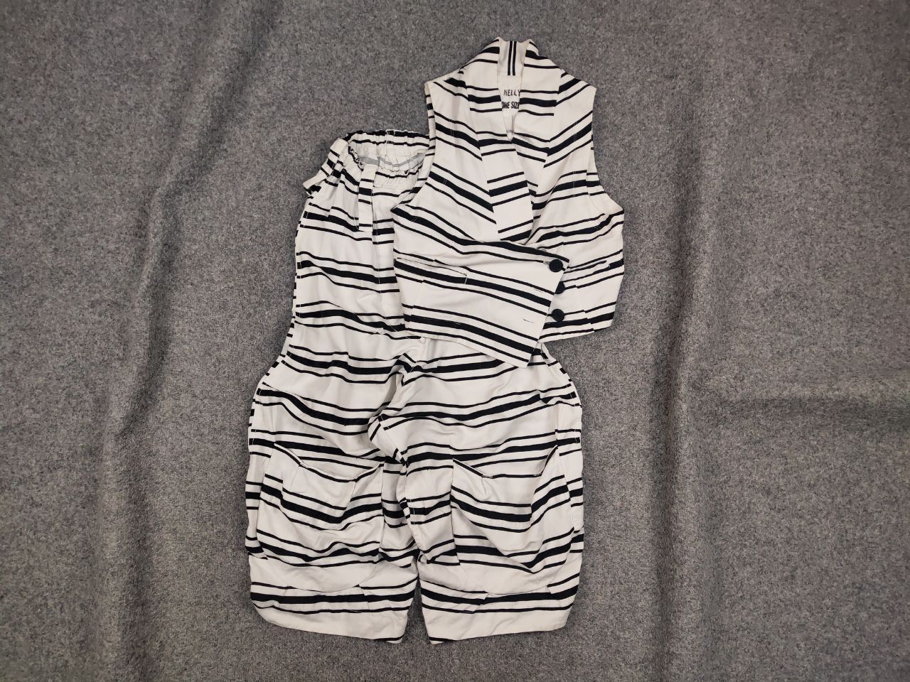 image of Avant Garde Nelly Johansson Striped Suit Vest Harem Pants Wide Drop in White Black, Women's (Size 3