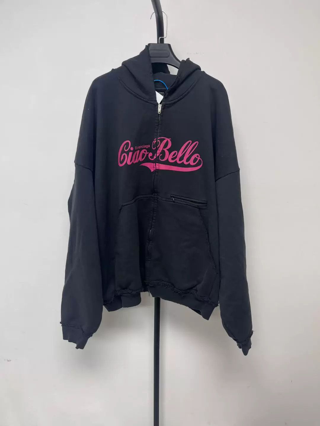 Balenciaga Balenciaga Black Zip Hoodie with Pink Logo. Size US S / EU 44-46 / 1 - 1 Thumbnail
