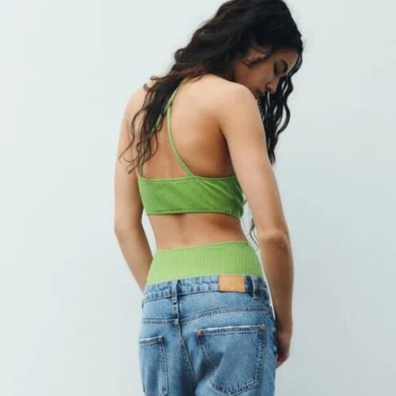 Zara Zara Rib Cutout Y2K Halter Bodysuit Green ( S ) Size S / US 4 / IT 40 - 3 Thumbnail