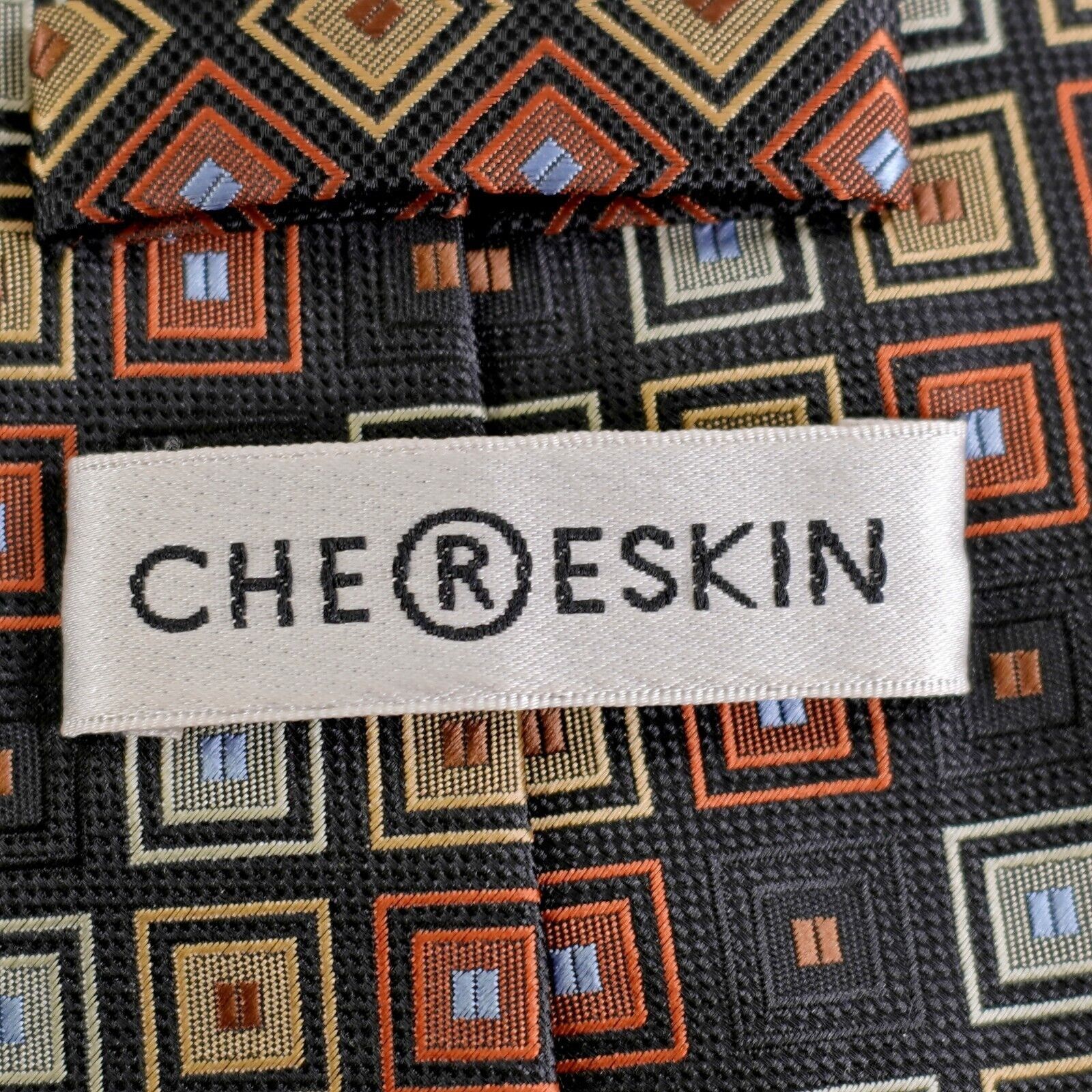 Vintage Chereskin Black Tan Brown Geometric Polyester Short Tie Size ONE SIZE - 3 Thumbnail