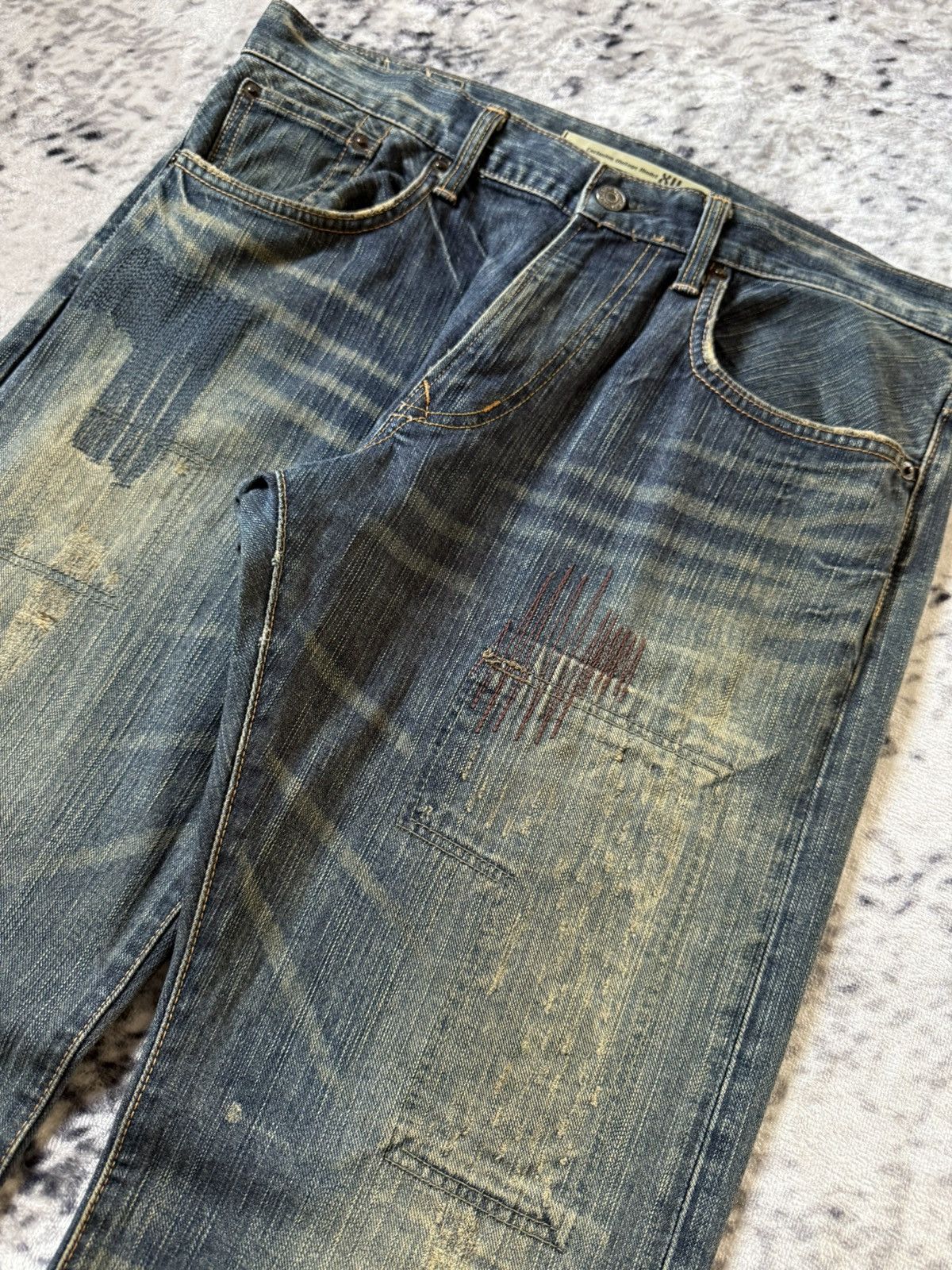 Japanese Brand Vintage Edwin 403xv Stitch Repaired Mud Wash Straight Jeans Size US 34 / EU 50 - 4 Thumbnail