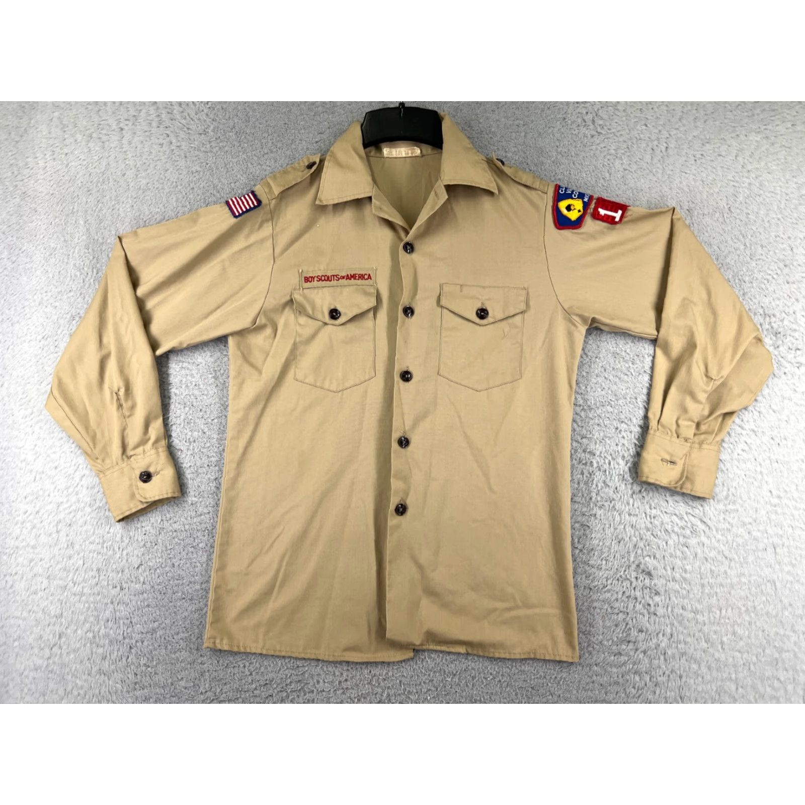 Vintage VINTAGE Boy Scouts Shirt Adult 16 Beige Long Sleeve US Made Polyester Blend Shirts Men Beige 1960s (if applicable) Size US L / EU 52-54 / 3 - 2 Thumbnail