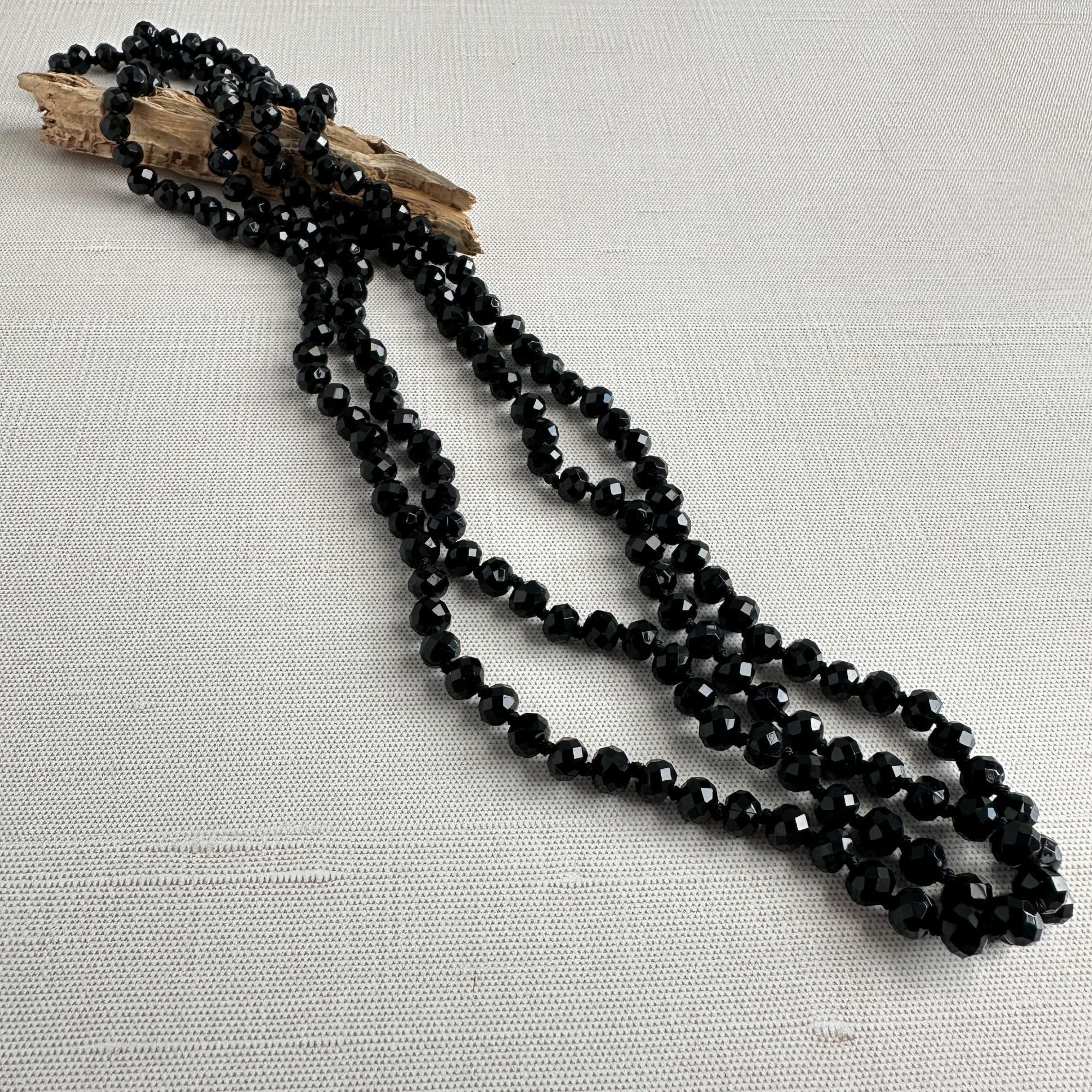 Vintage 1920s Art Deco Black Faceted Glass Opera Necklace Size ONE SIZE - 4 Thumbnail