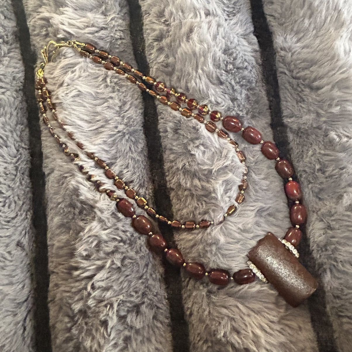 Handmade Handcrafted double strand oil slick di-cut glass necklace Size ONE SIZE - 8 Thumbnail