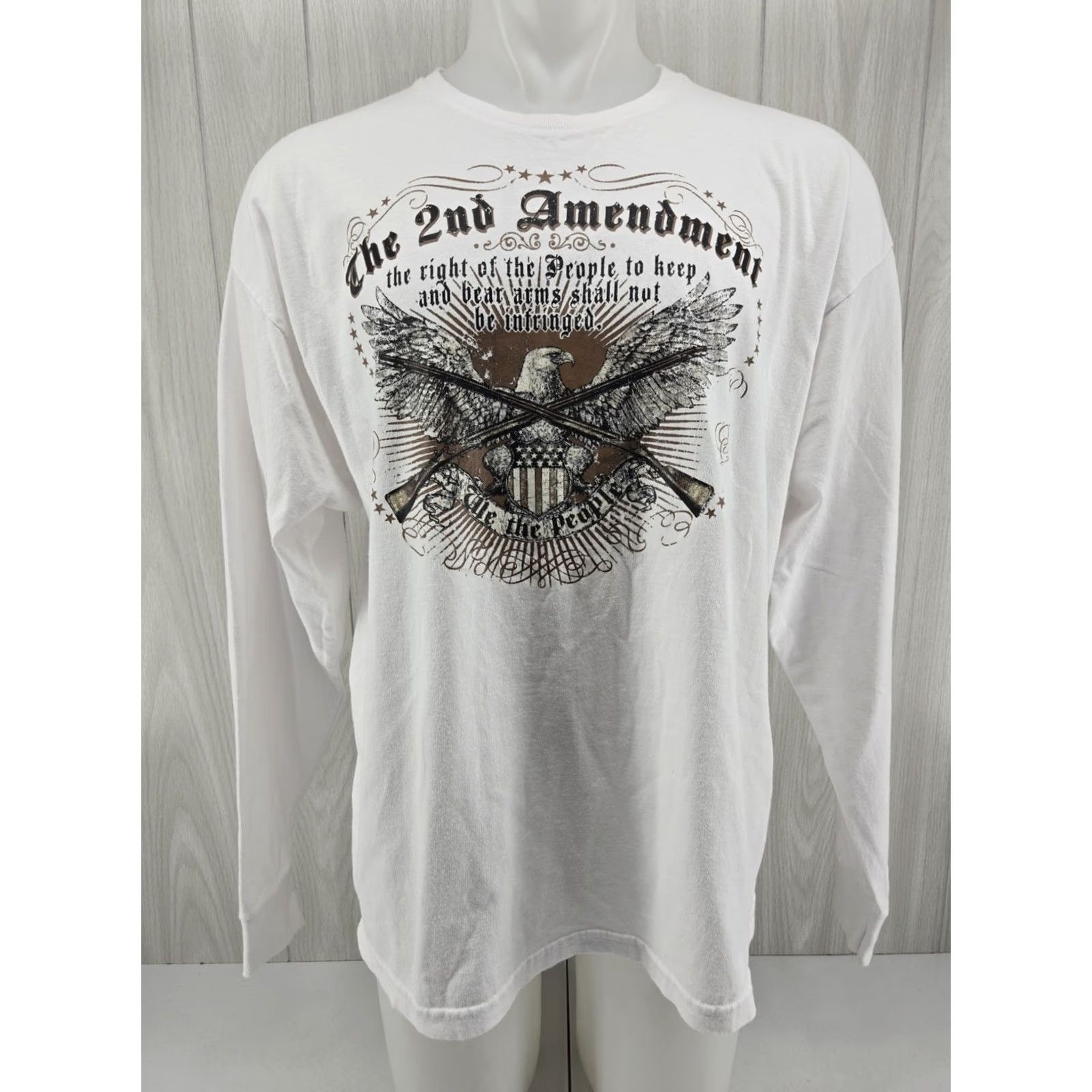 Vintage VINTAGE Bayside LONG SLEEVE T-SHIRT 2XL White Men’s 2ND AMENDMENT Shirt Mens Burlap? Size US XXL / EU 58 / 5 - 2 Thumbnail