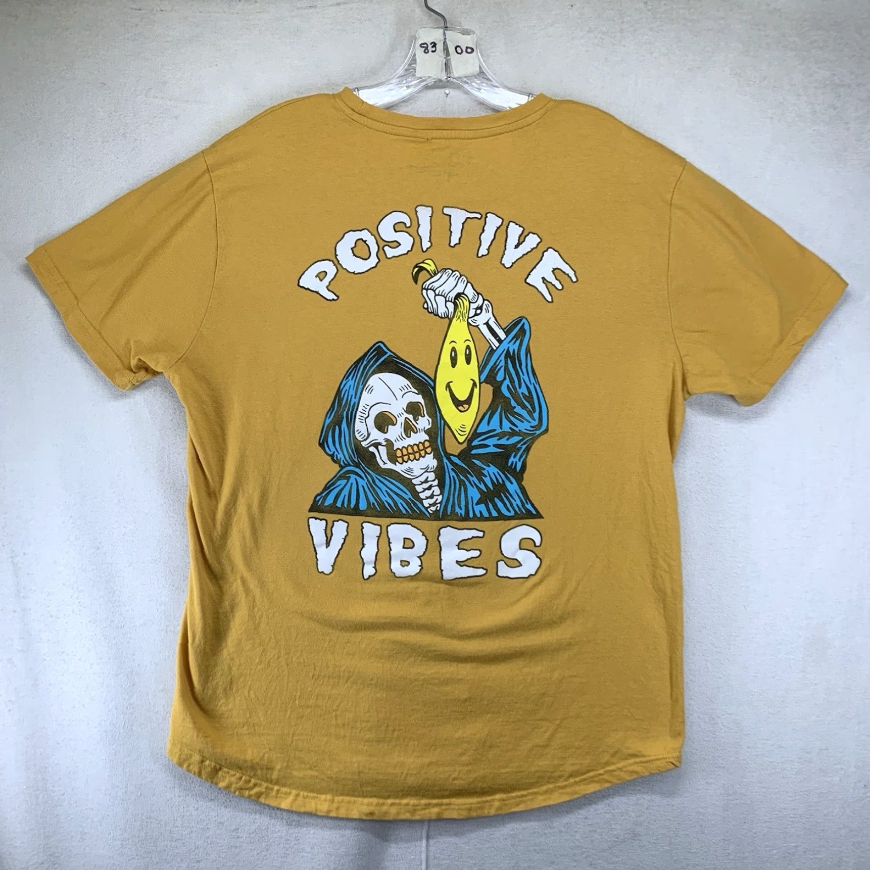 VIBE VINTAGE Dikotomy Women’s T-Shirt Large Casual Short Sleeve Crew Neck 100% Cotton Graphic Skull Mustard Yellow Humor Size L / US 10 / IT 46 - 2 Thumbnail