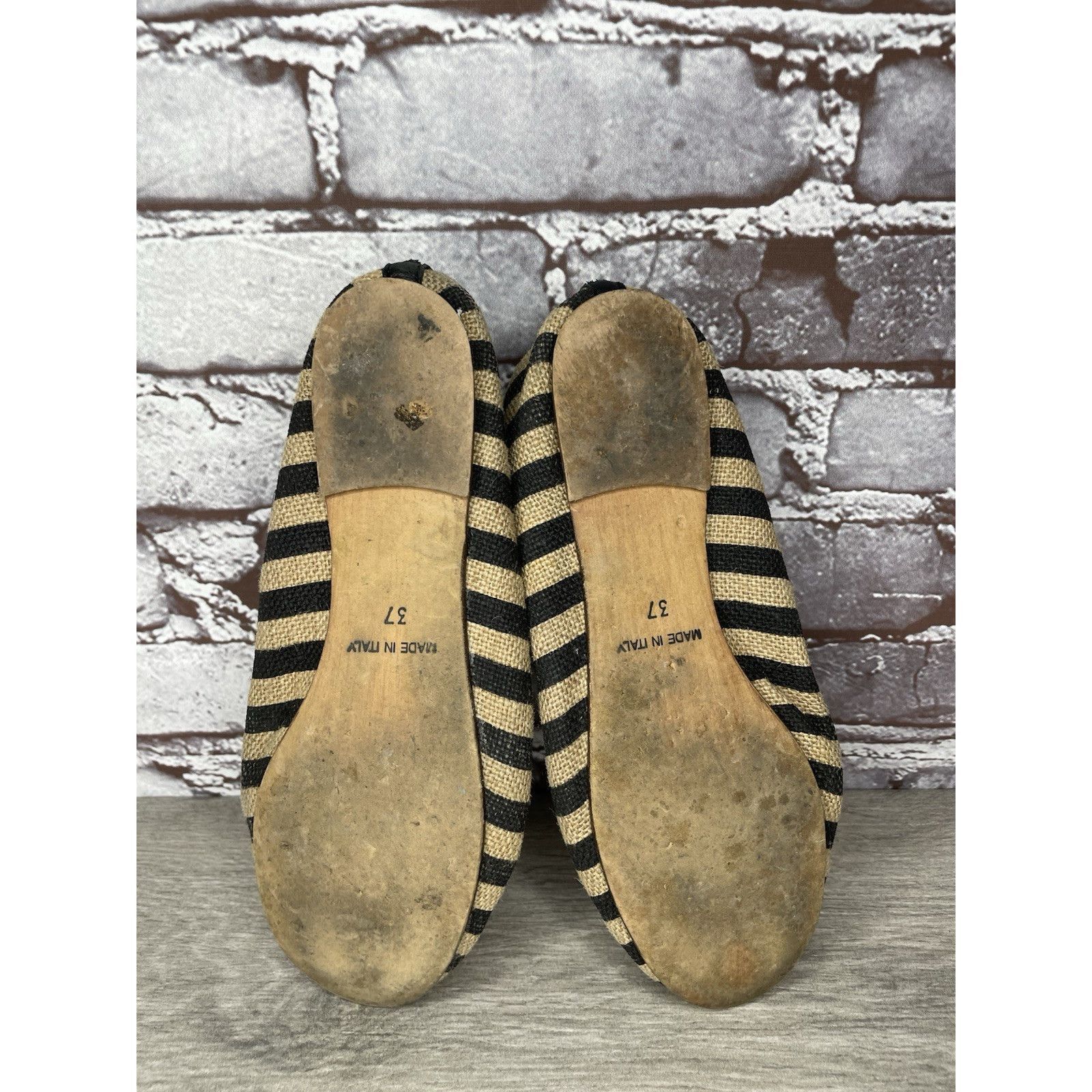 Other Ballerette Roma Tan Black Stripe Canvas Fabric Ballet Flats Size US 6.5 / IT 36.5 - 22 Thumbnail