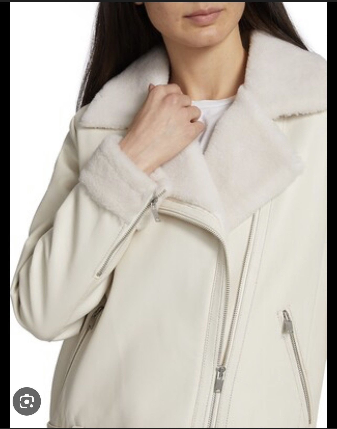 Other Leather Shearling Aviator Bomber Jacket in White/Ivory US 6 Size M / US 6-8 / IT 42-44 - 3 Thumbnail