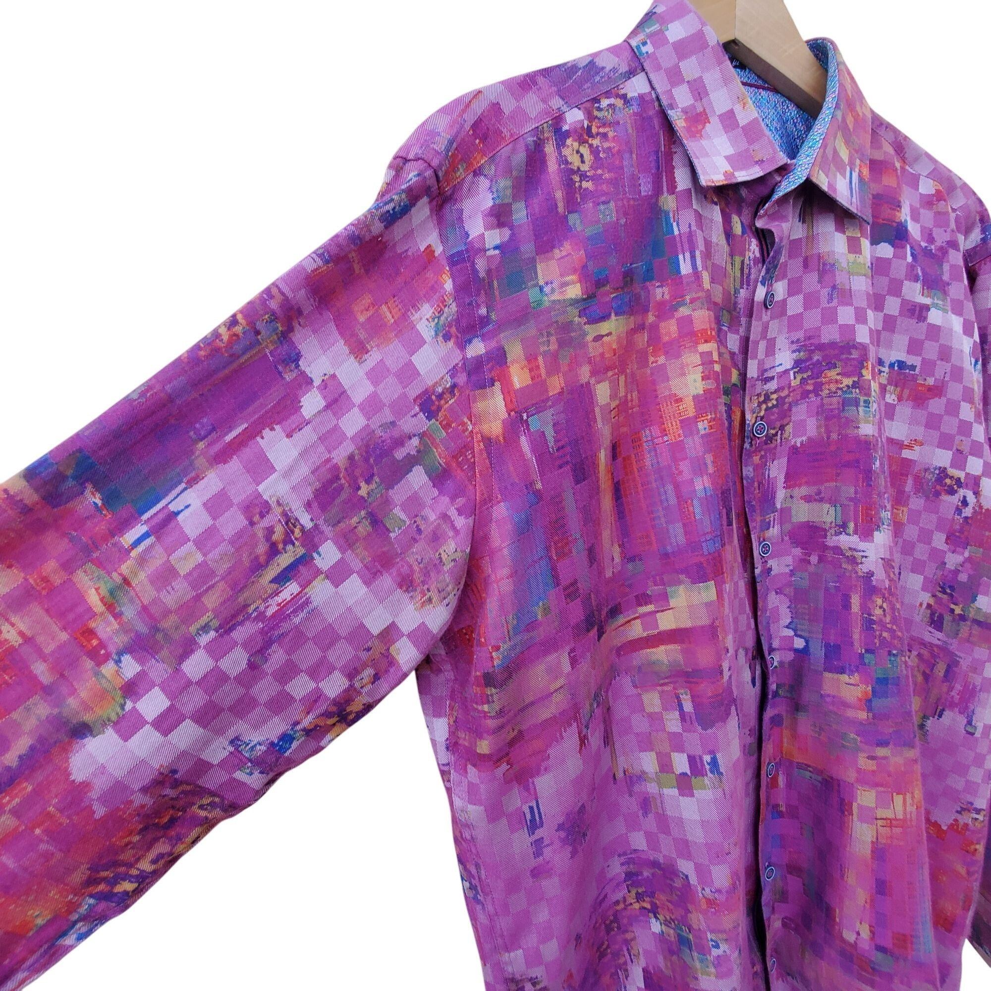 BUGATCHI Bugatchi Uomo Mens XL Designer Shirt Button Down Purple Geom Size US XL / EU 56 / 4 - 9 Thumbnail