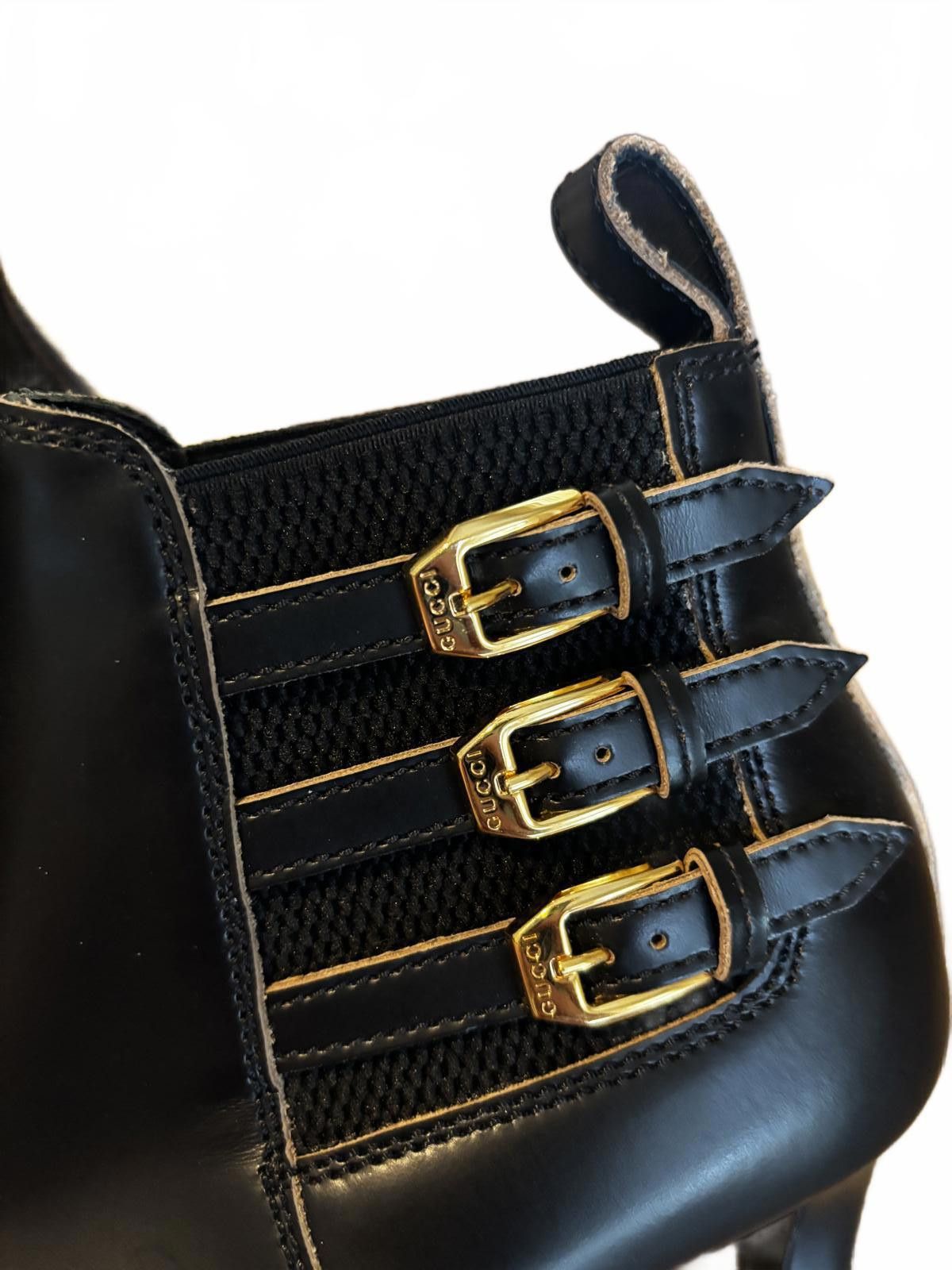 Gucci Gucci Black Leather Gold Buckle Boots Size 35 Size US 5.5 / IT 35.5 - 6 Thumbnail