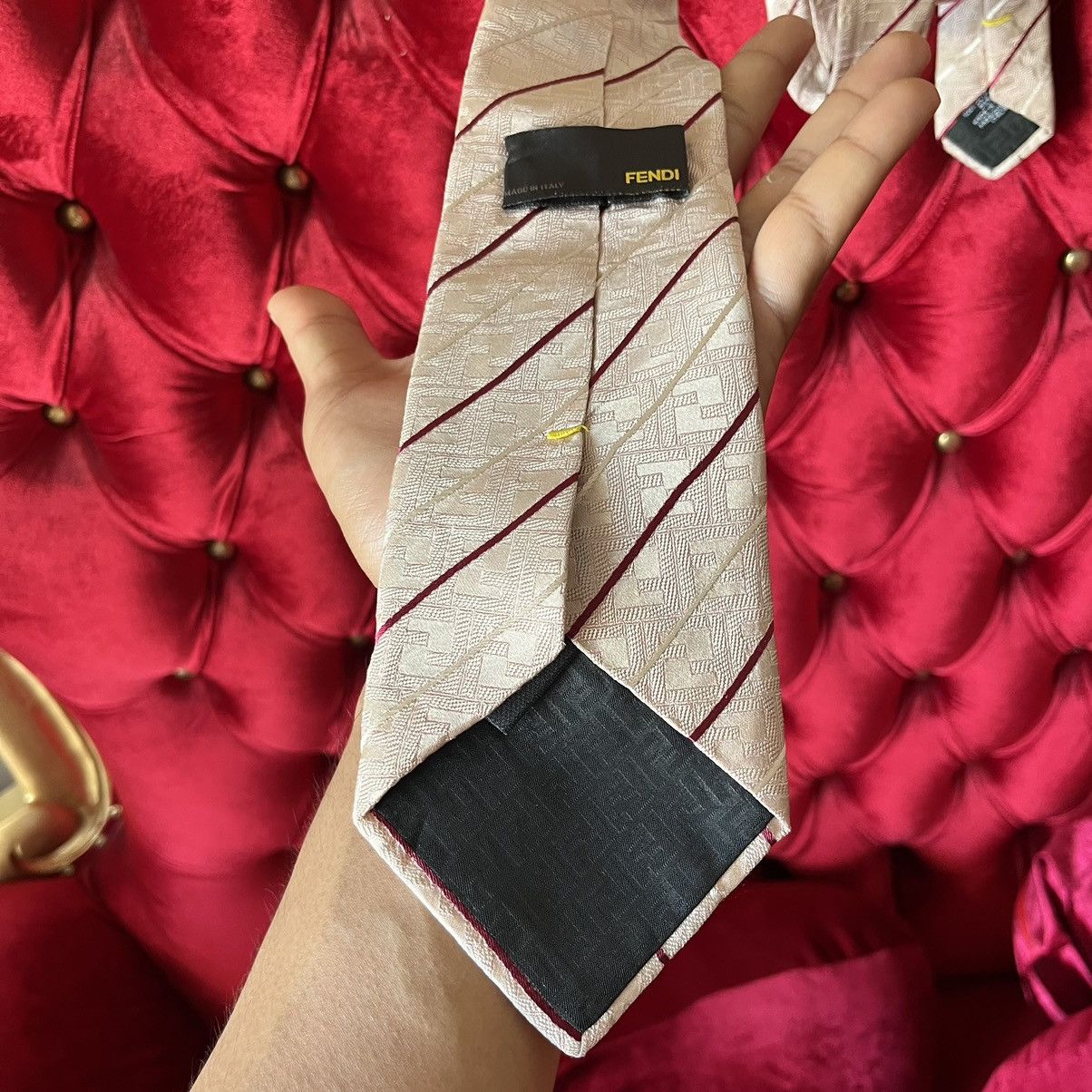 Fendi Fendi Double F Diagonal Stripe Seta Soie Silk Siede Tie Size ONE SIZE - 3 Thumbnail