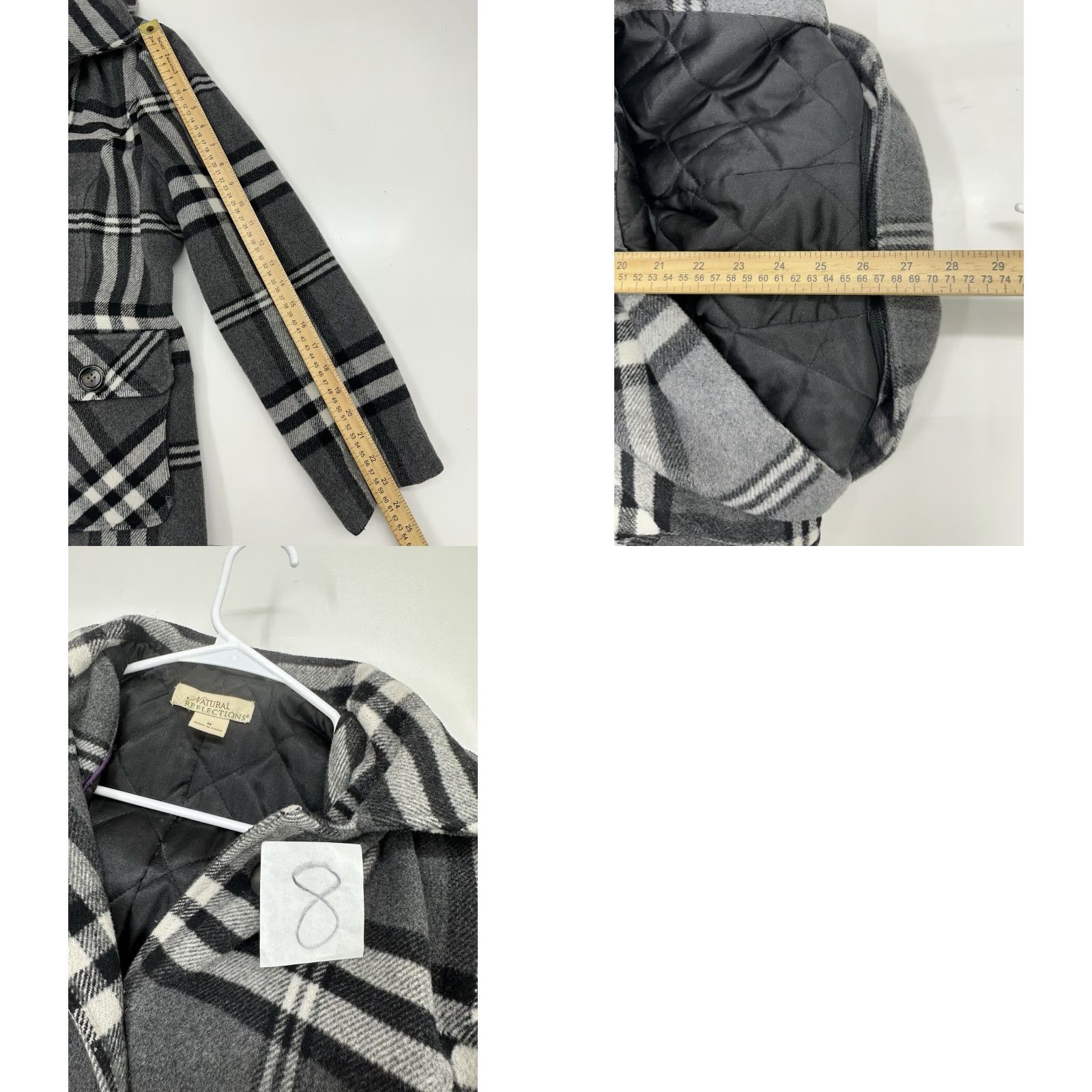 Vintage Natural Reflections Women’s Peacoat Size Medium Grey Plaid Wool Button Up Jacket Size M / US 6-8 / IT 42-44 - 10 Thumbnail