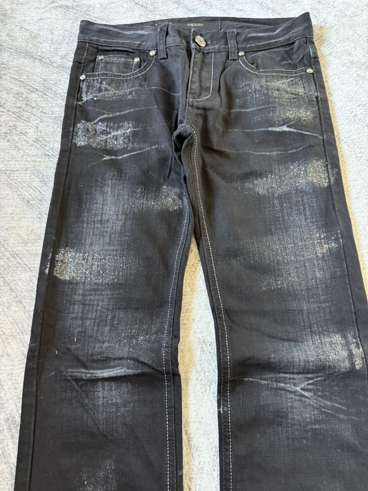 If Six Was Nine Lagust Japan Black Goth Cross Glitter Wax Coated Jeans Size US 28 / EU 44 - 3 Thumbnail