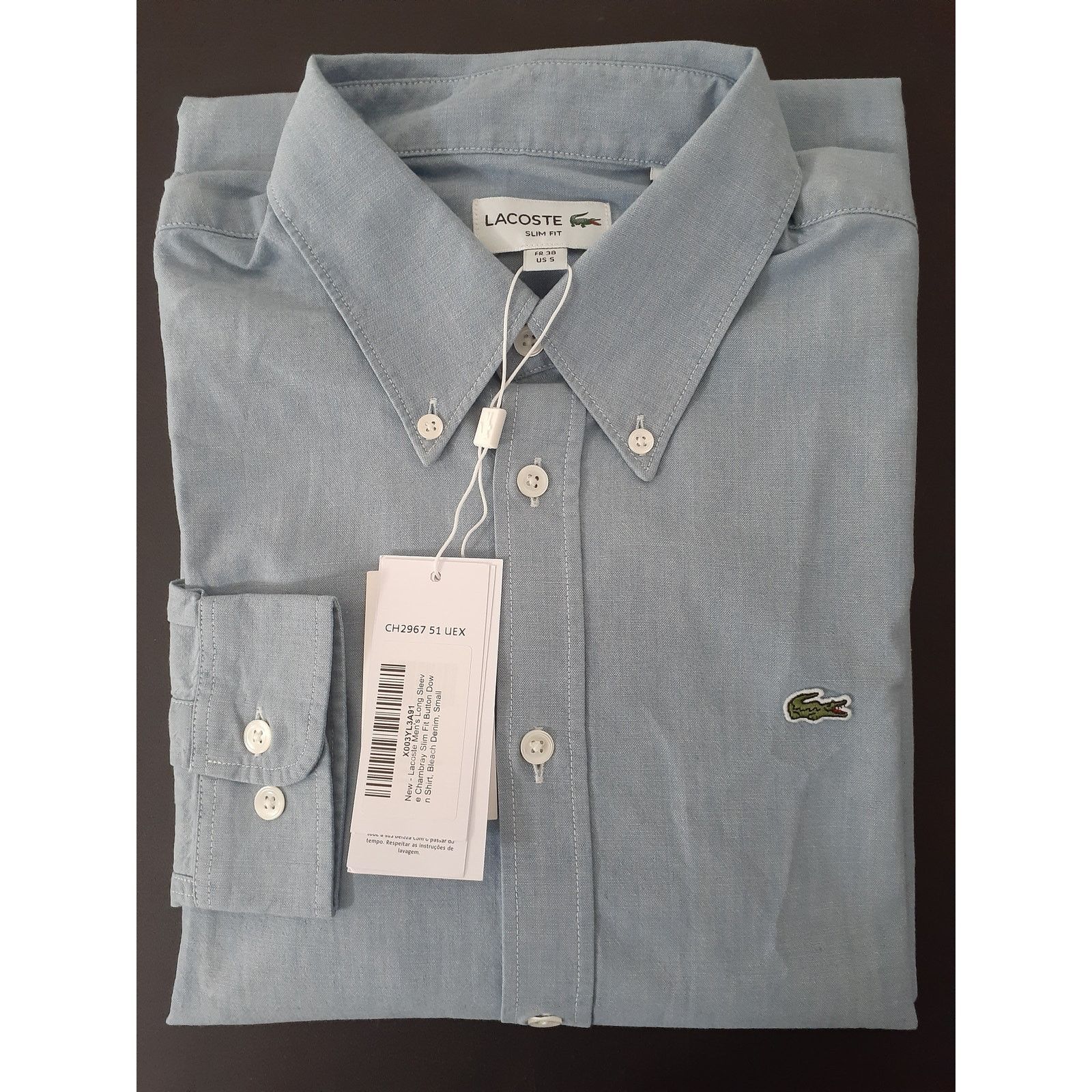 Lacoste Lacoste Men's Long Sleeve Chambray Slim Fit Shirt Denim S Size US S / EU 44-46 / 1 - 2 Thumbnail
