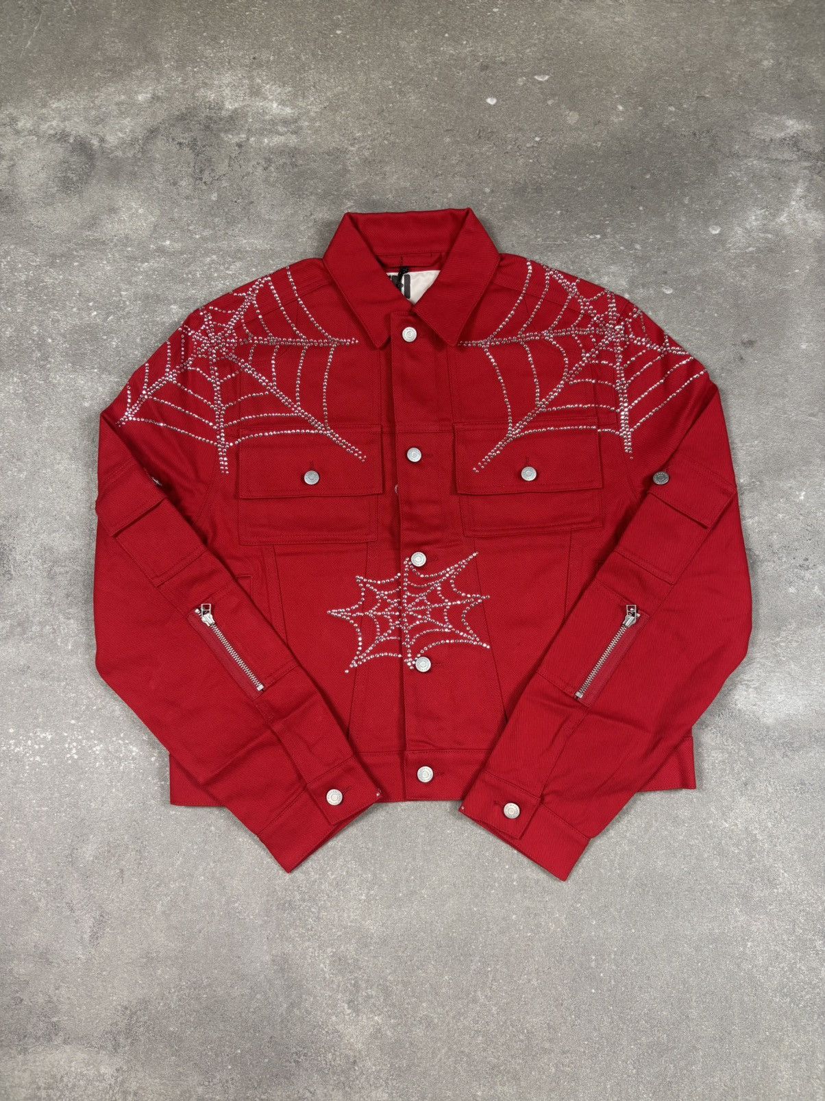 Sp5der Sp5der Web Denim Cropped Trucker Jacket, Red Size US XS / EU 42 / 0 - 1 Thumbnail