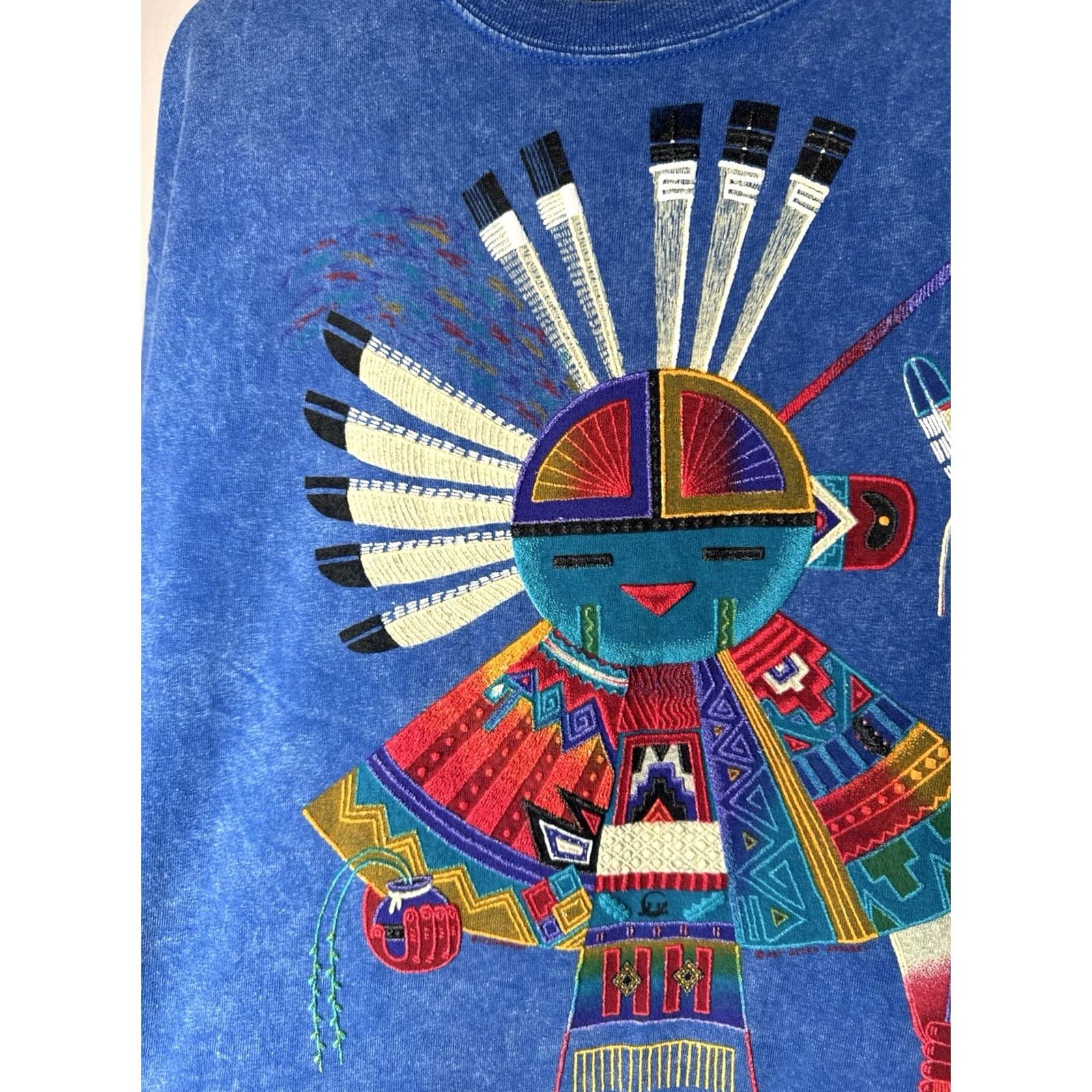 Gildan VINTAGE Y2K Southwestern Kokopelli Native Art T Shirt Acid Wash Blue L Mens Size US L / EU 52-54 / 3 - 2 Thumbnail