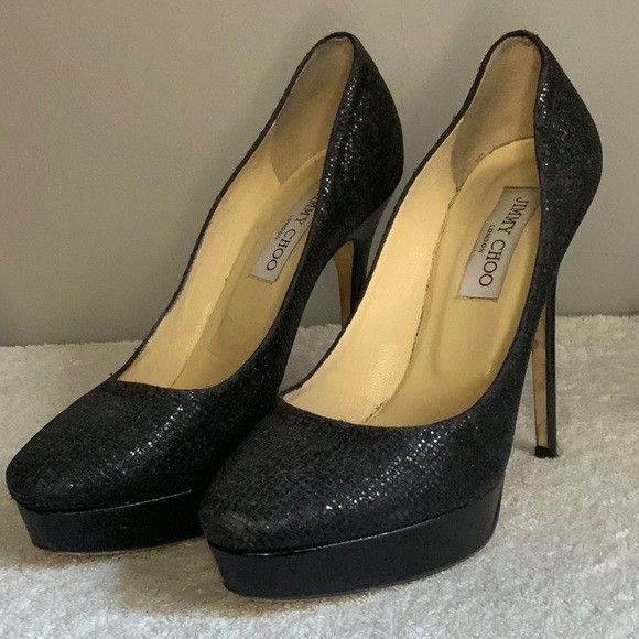 Jimmy Choo Jimmy Choo Black Cosmic Sequin Pumps with a Stiletto Heel Size US 8.5 / IT 38.5 - 3 Thumbnail