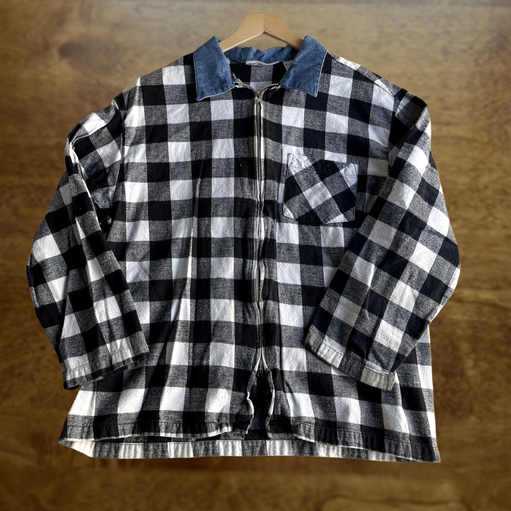 Vintage VINTAGE Center Aisle Shirt Jacket Mens Large Black White Plaid Flannel Zip Front Size US L / EU 52-54 / 3 - 1 Thumbnail