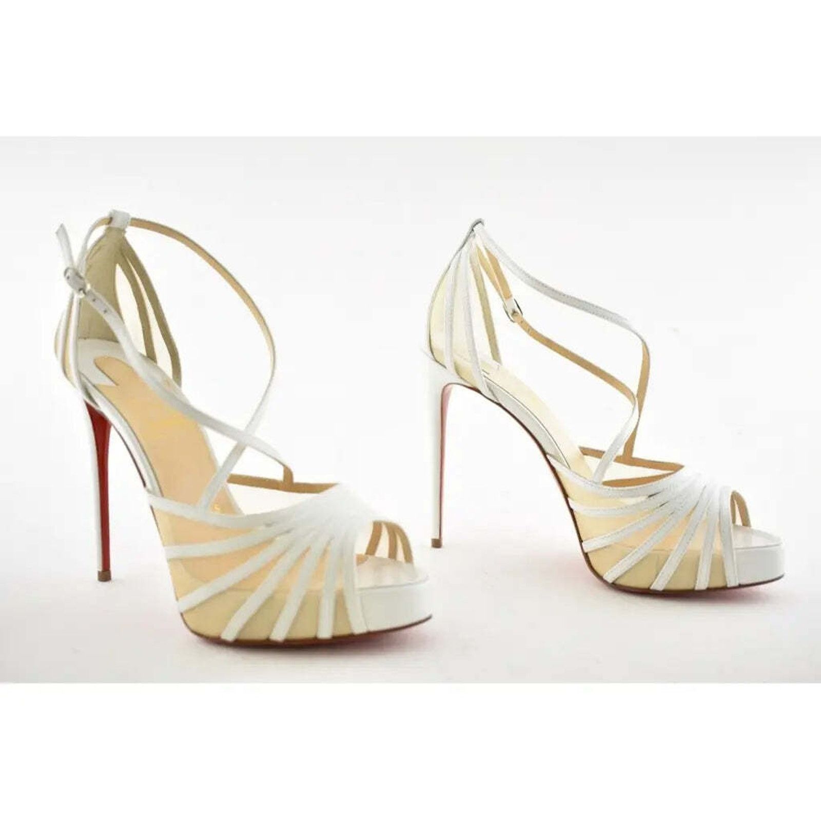 Christian Louboutin Filamenta 120 White Nude Mesh Cross Ankle Strap Heel Pump 42 Size US 12 / IT 42 - 4 Thumbnail
