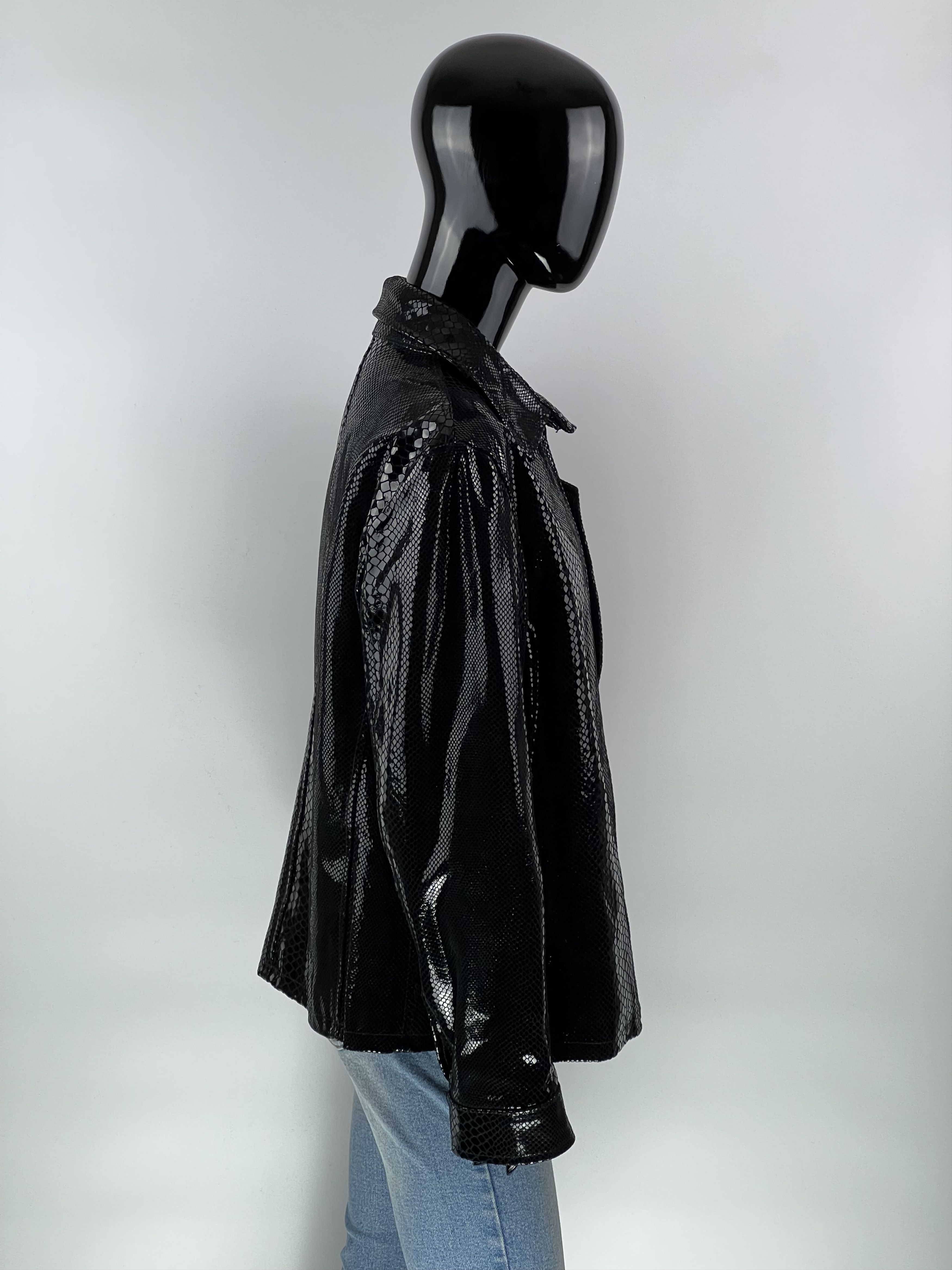 Other Marco Fiori Black Shiny Snake Print Leather Jacket Size IT46 Size L / US 10 / IT 46 - 2 Thumbnail