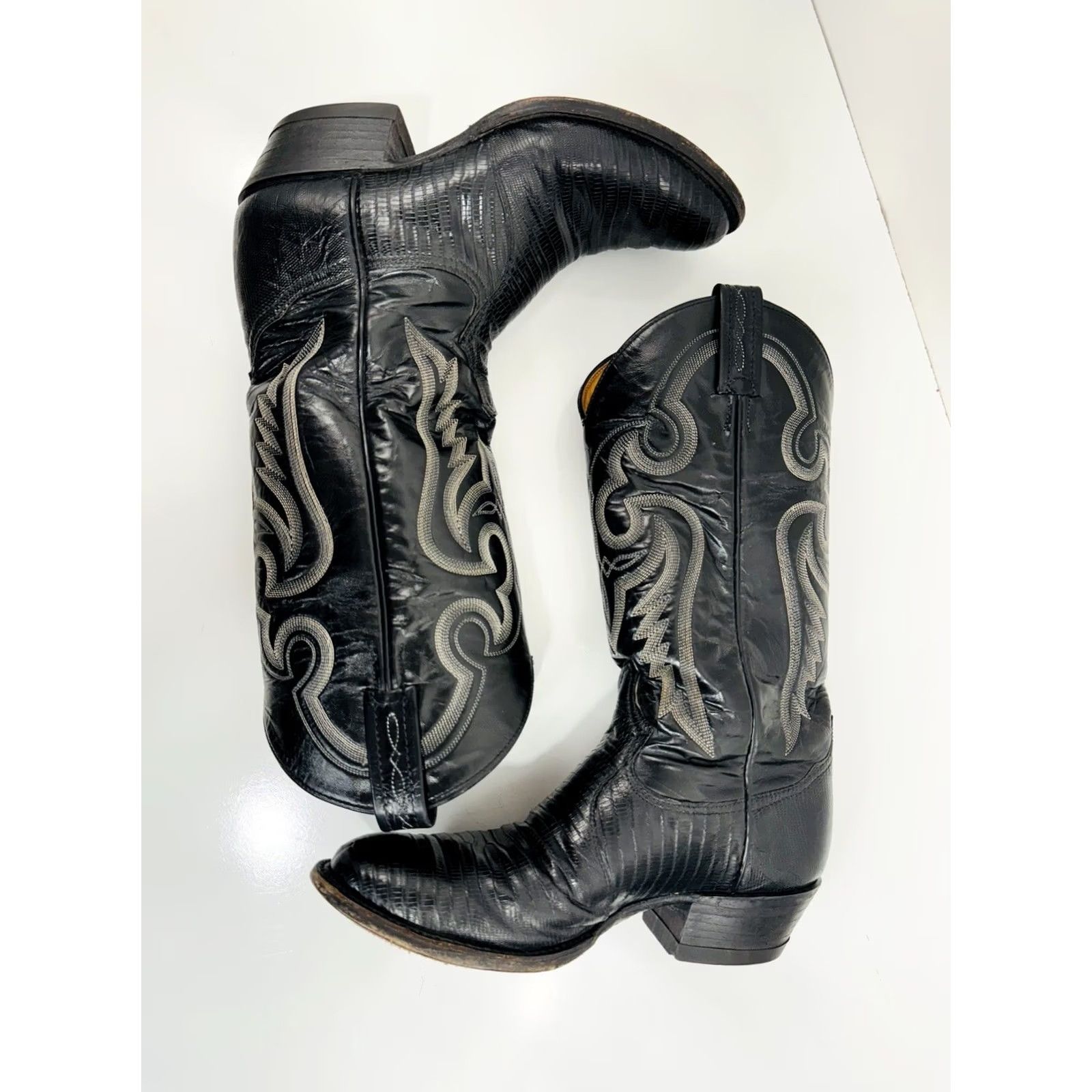 Tony Lama TONY LAMA Mens Cowboy Western Boots Black Lizard Exotic 7.5 D Size US 8 / EU 41 - 3 Thumbnail